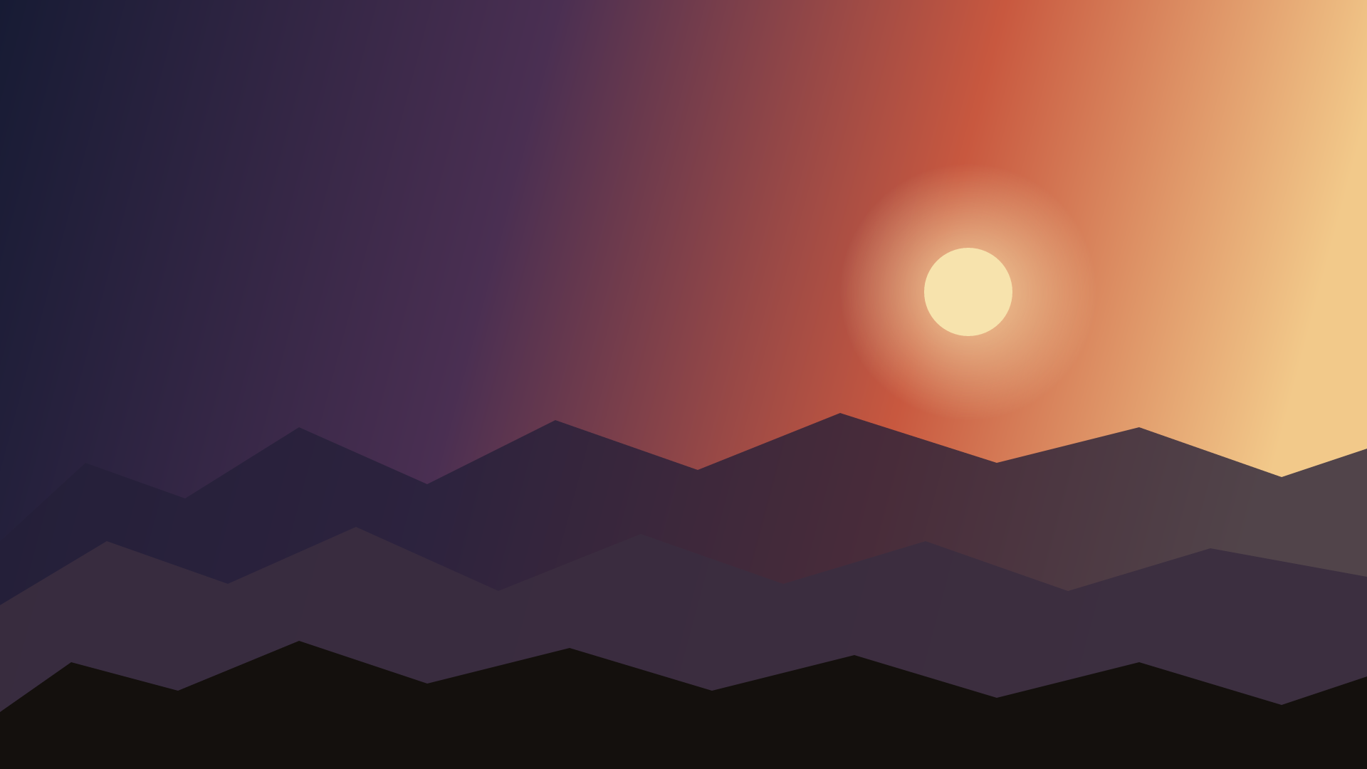Passage at First Light, version 2: v2: darkened/cooled far range for tone separation, added sun + glow as focal point