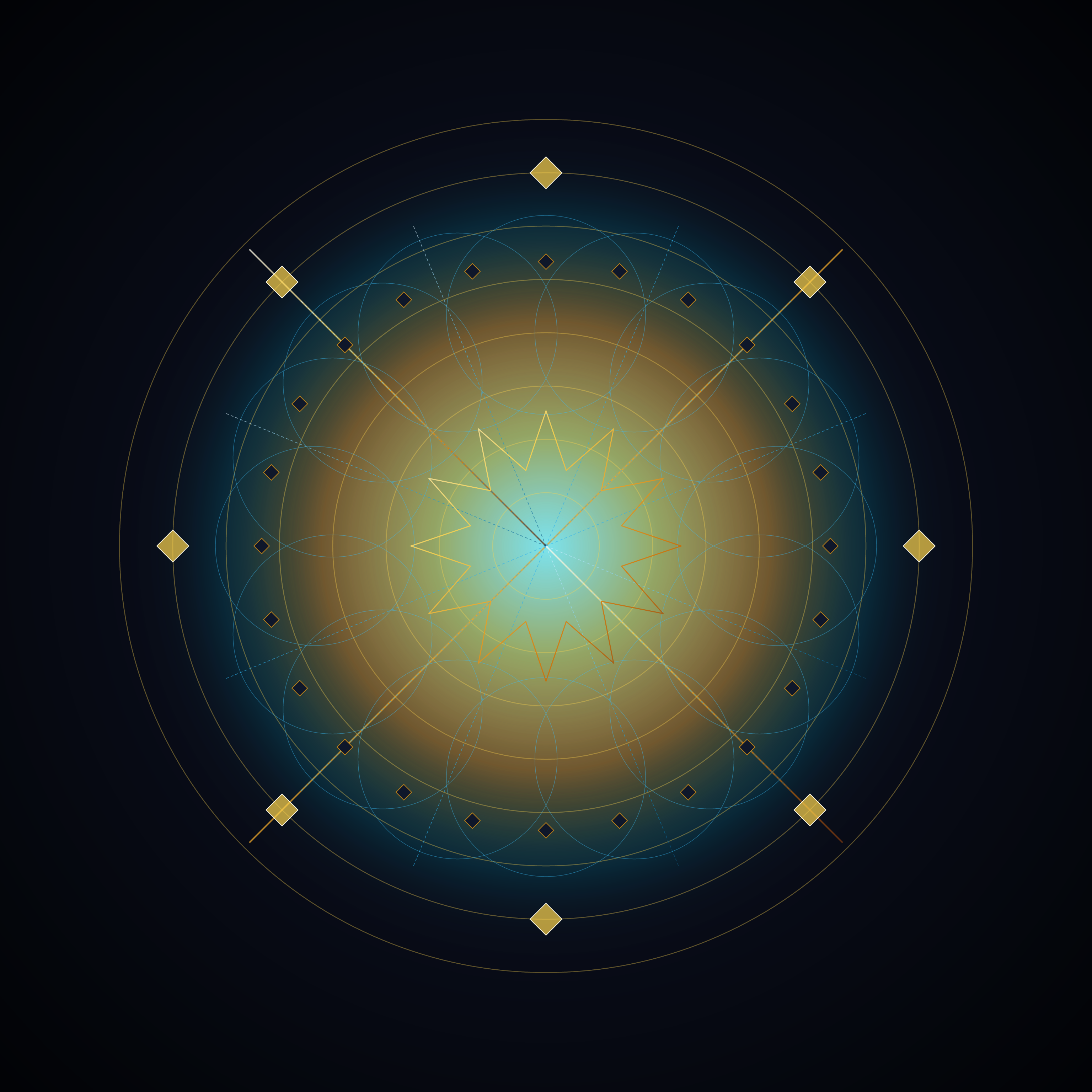 Symphony of the Infinite Lattice, version 2: v2_meso_harmonics: Added 16-fold gothic rose tracery, nested diamond bands, and secondary orbital resonance rings.