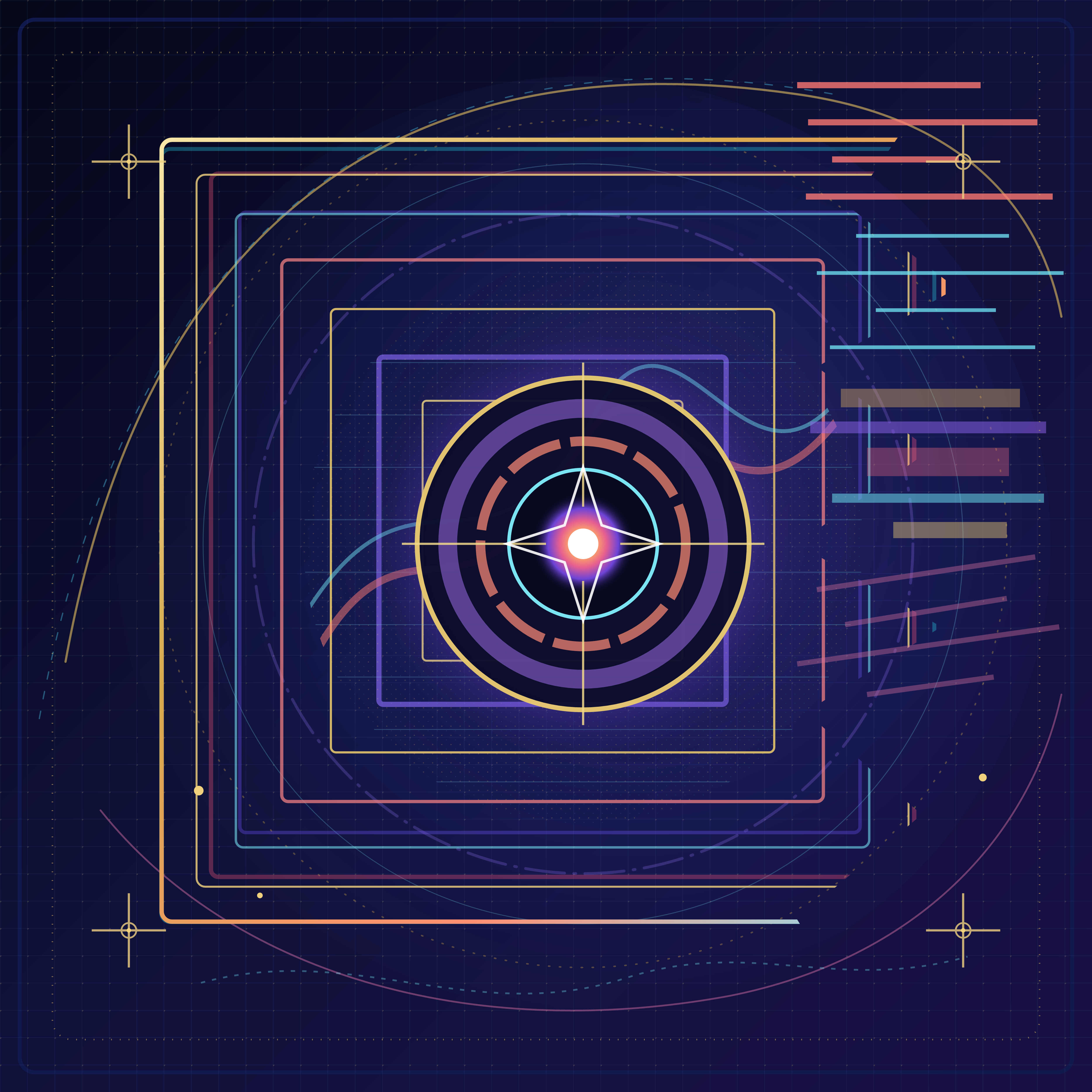 The Aperture Remembers the Frame, version 1: Established the radiant recursive aperture, false symmetry, registration ghosts, self-measuring marks, and a ruptured right boundary.
