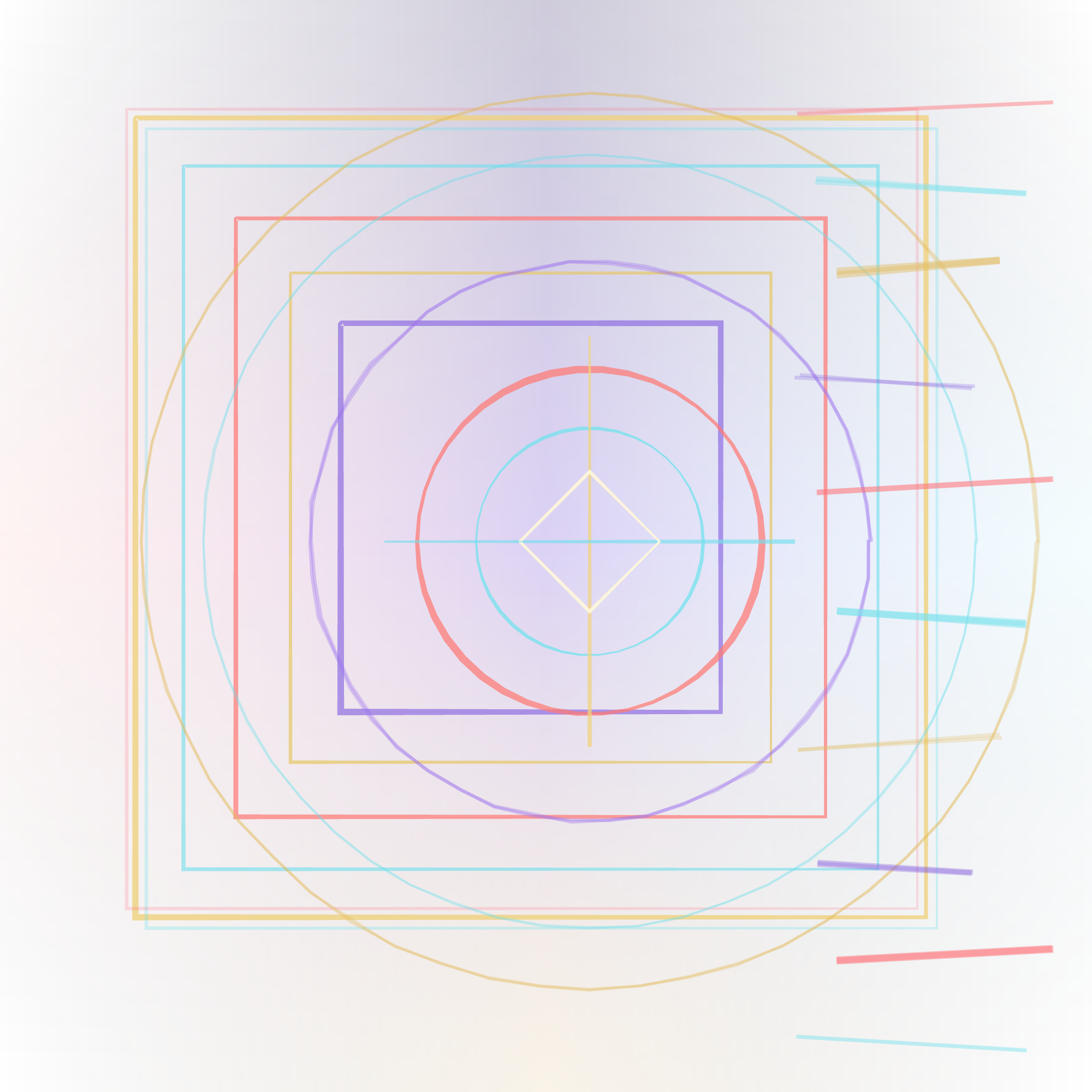 Aperture / Afterimage, version 8: Built a translucent system of tapered nested frames, false-symmetry orbits, registration ghosts, self-measuring marks, and a ruptured right edge.