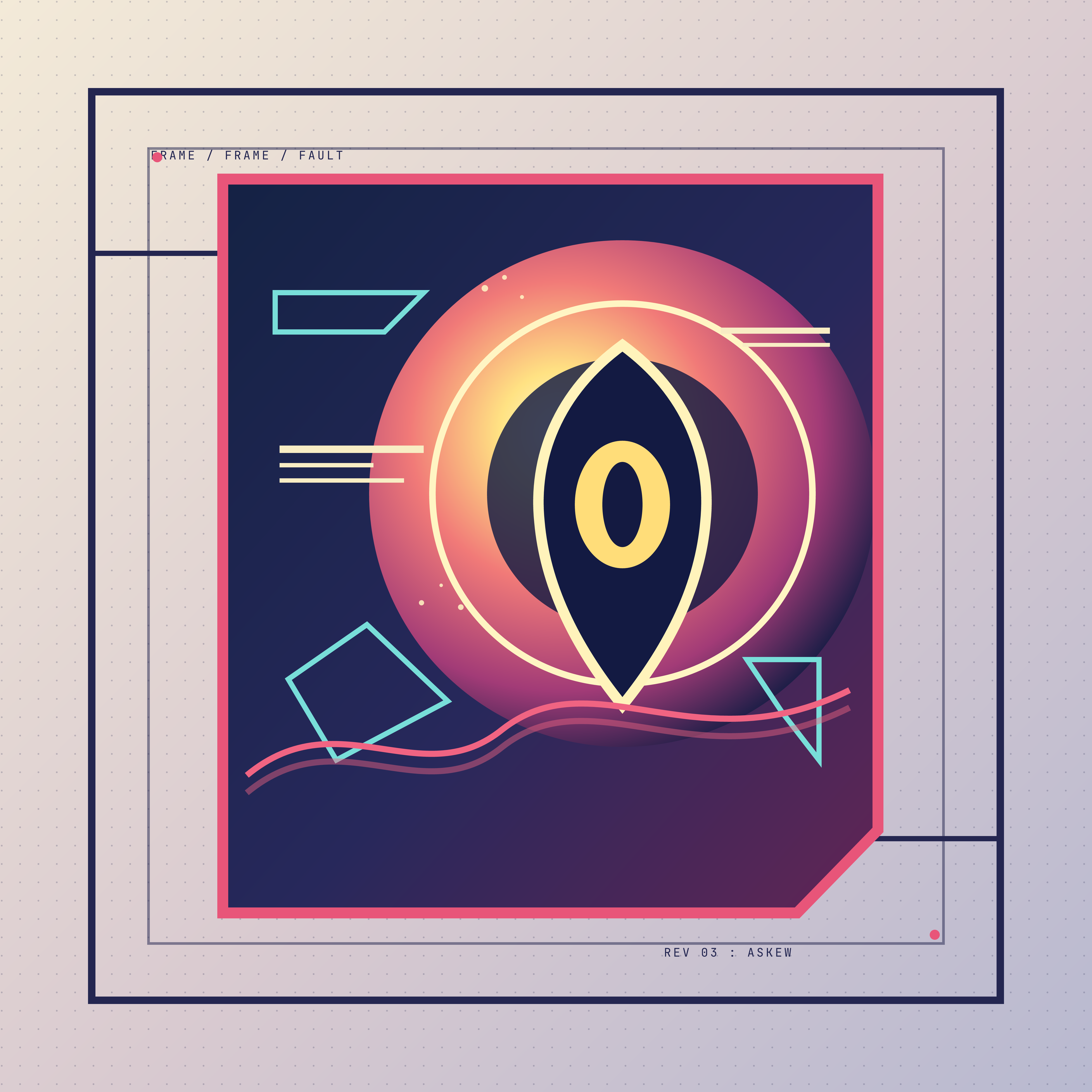 The Instrument Looking Back, version 5: Synthesis C — keeps Branch B’s high-contrast diagnostic ground but restores the aperture as an off-axis witness inside nested, interrupted frames.