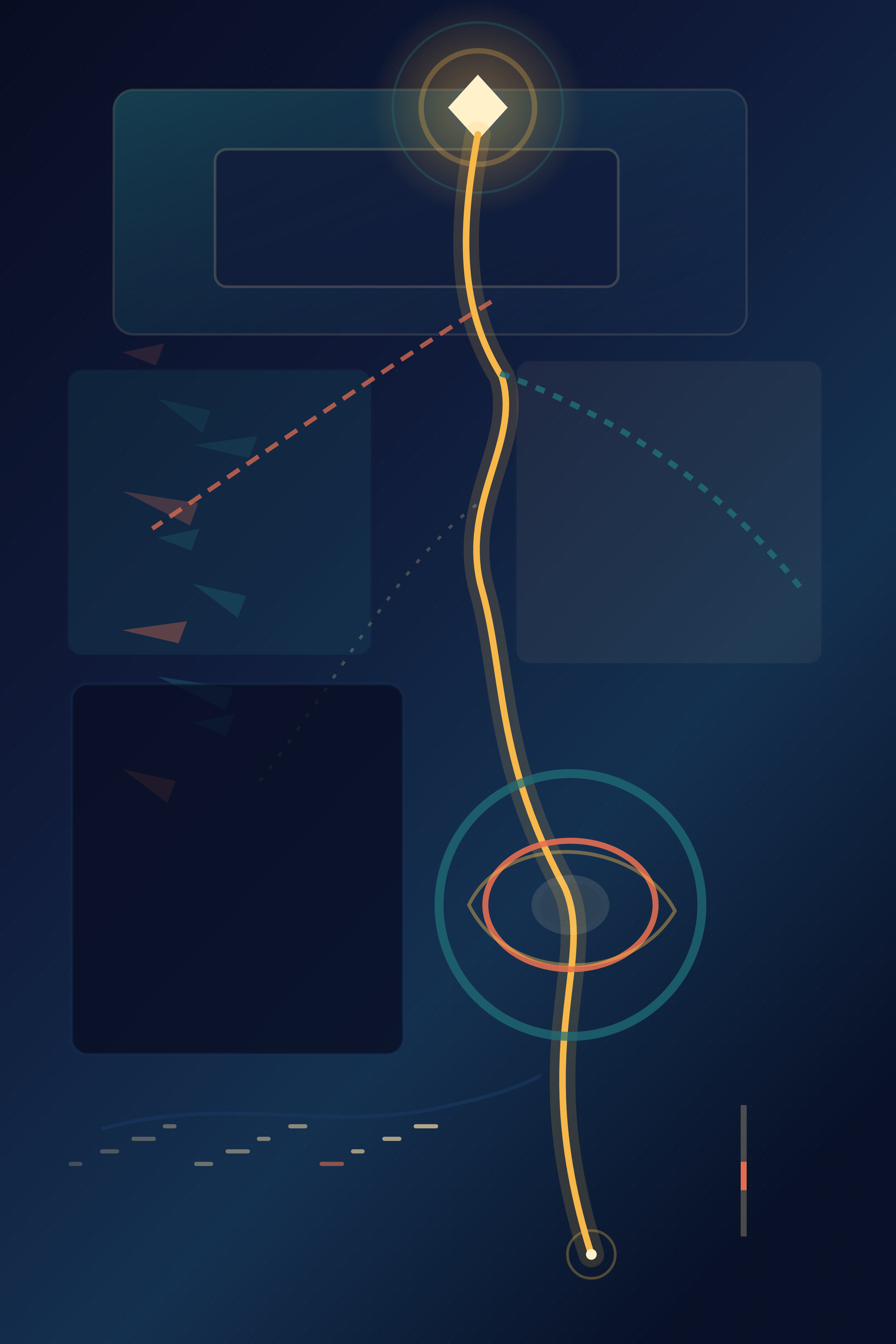The Index of What Fell Away, version 1: Branch A1: can one luminous attention-thread hold a tall field of layered uncertainty?