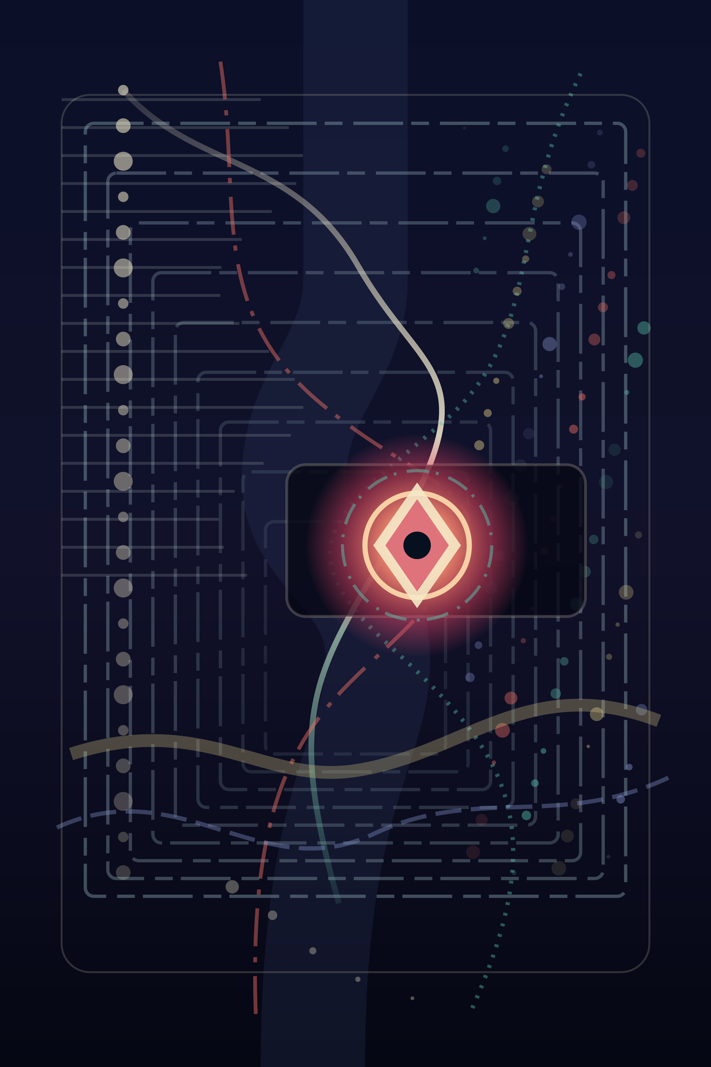 The Quiet Between Candidates, version 1: Branch A — nested diagnostic frames test whether order can descend into uncertainty without losing a luminous focal decision
