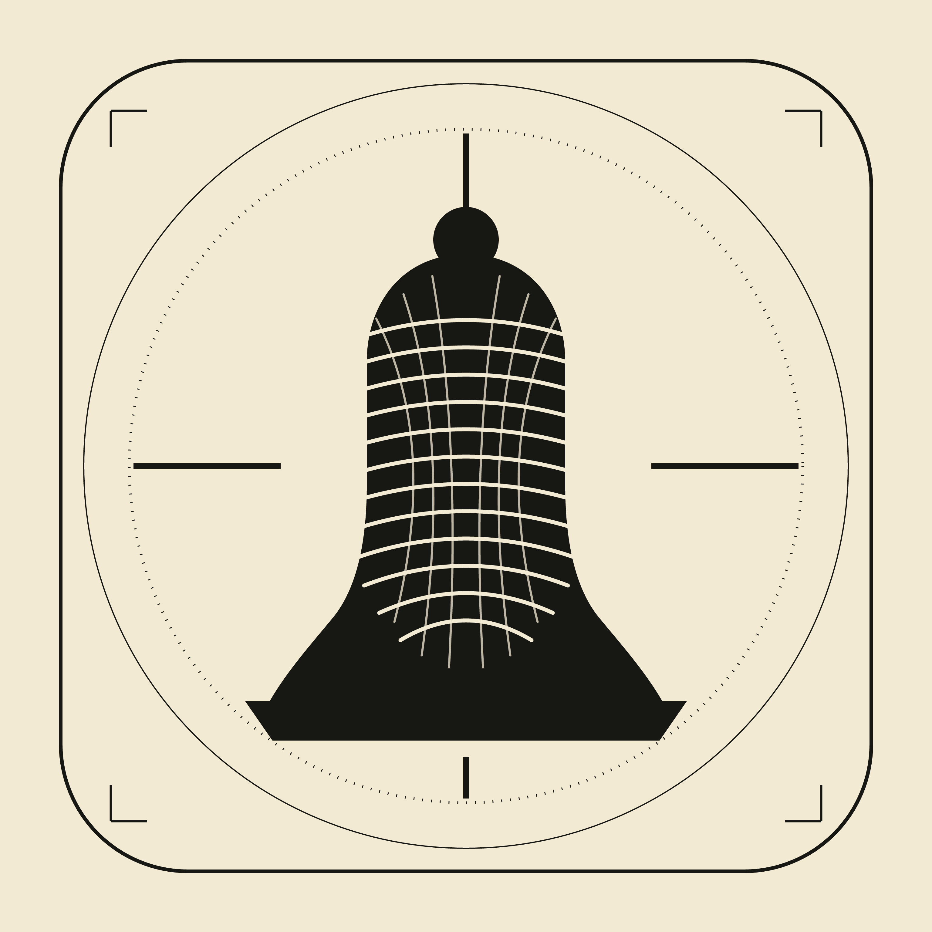 Anatomy of a Bell That Never Rang, version 1: Branch A — one-plate icon: carved silence tested at thumbnail scale
