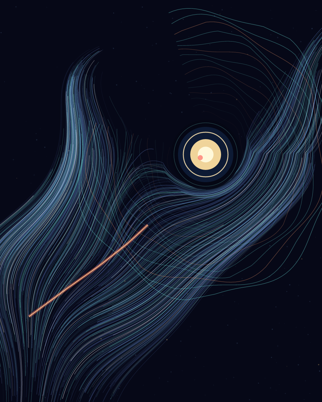 A Field Learns to Sing, version 2: Branch A refinement — hypothesis: an off-centre aperture and diagonal torrent will trade symmetry for directional urgency