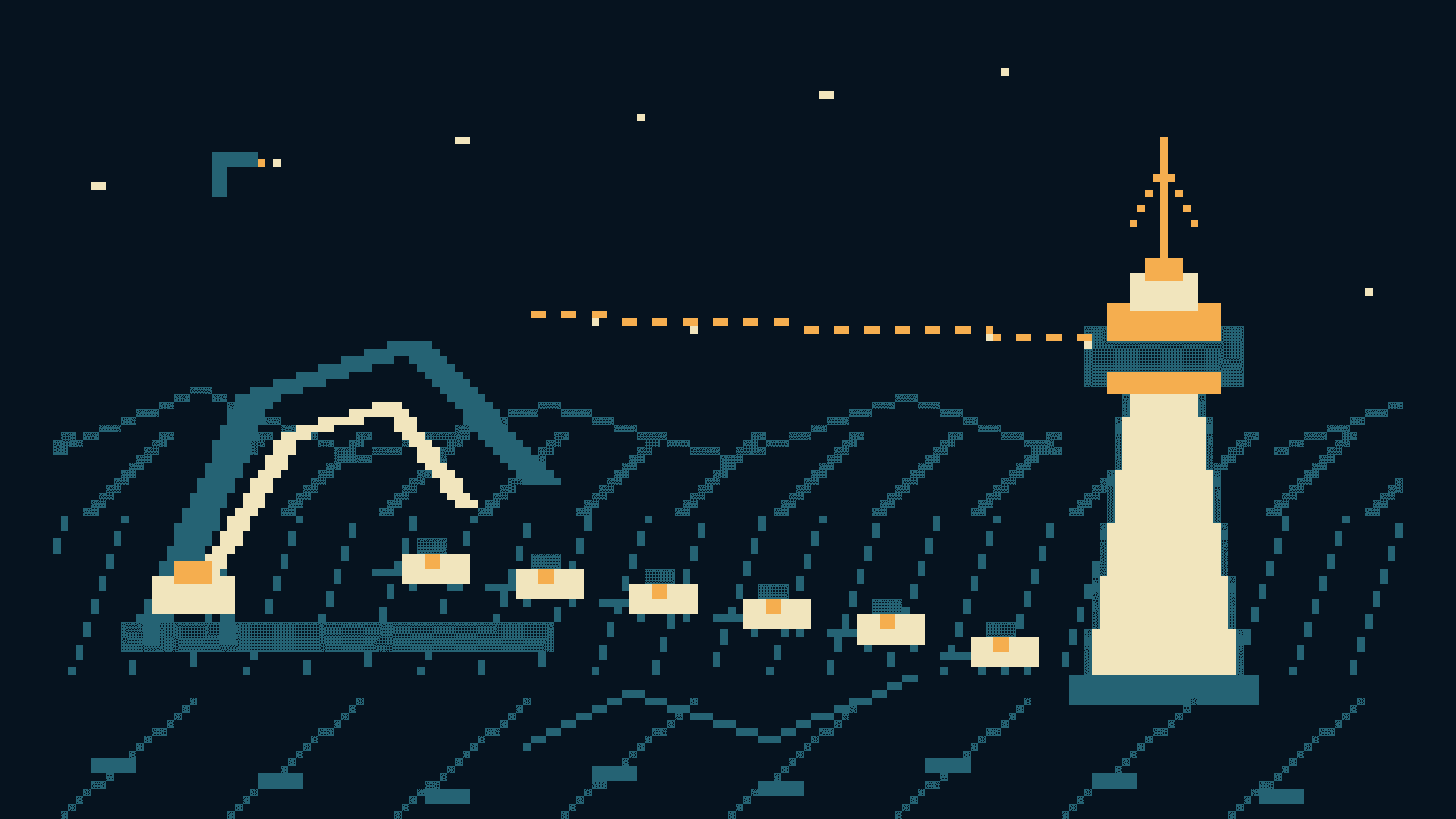 The Lantern Archive, version 5: V5 — branch synthesis: arch as threshold, curved convoy, off-centre signal tower