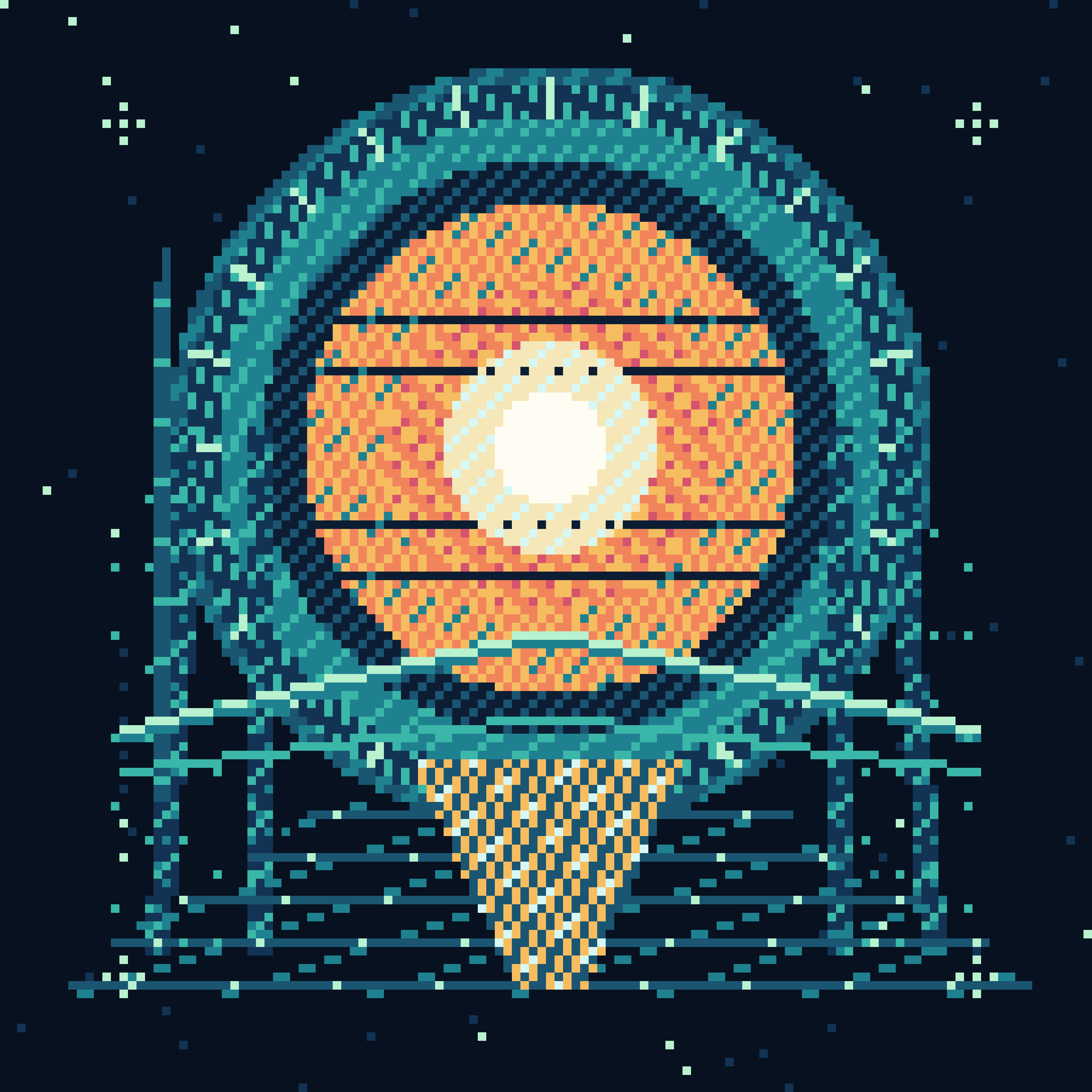 Memorial for a Future Dawn, version 1: Branch A1: test whether a centered seed-sun and bilateral stepped reliquary can carry the entire thumbnail.