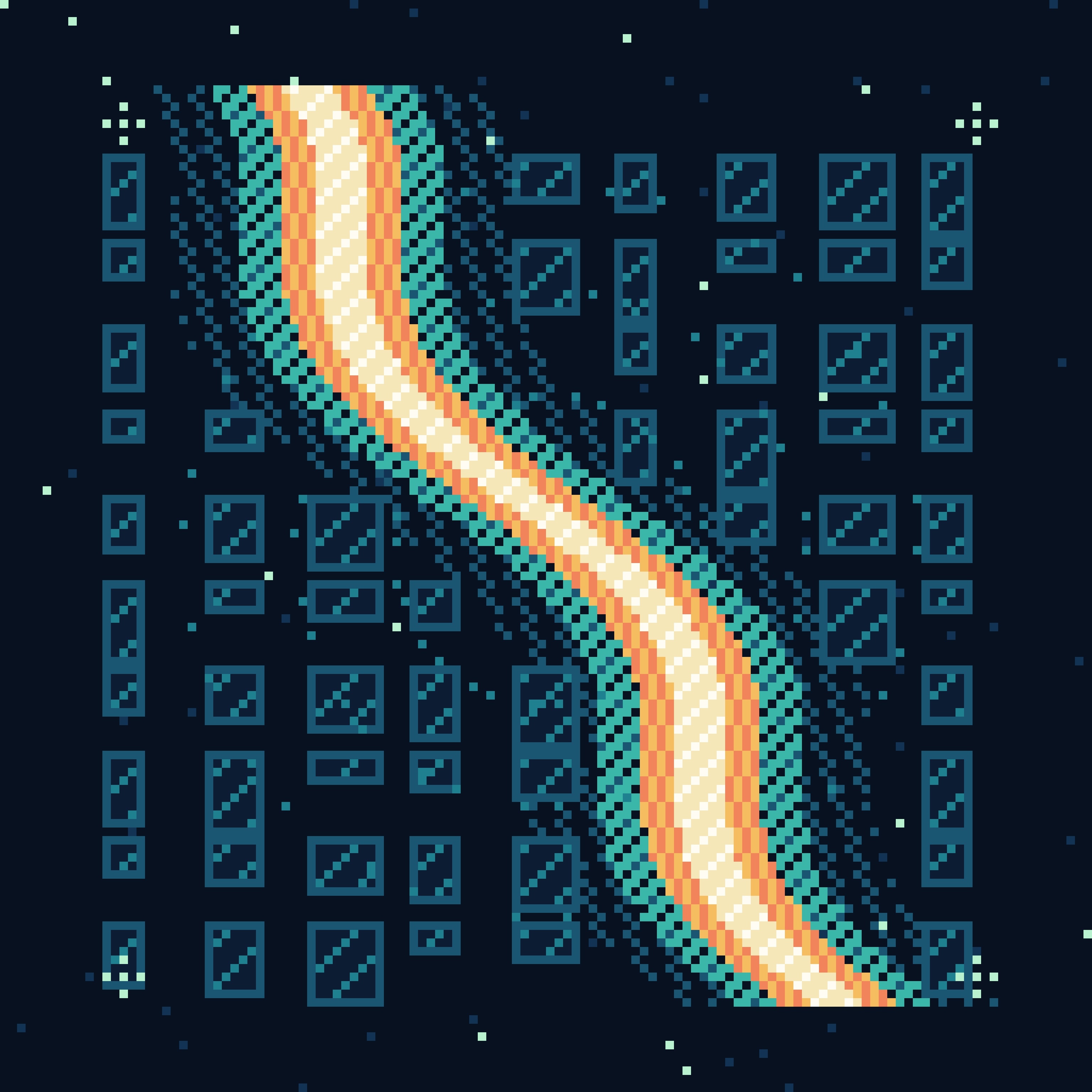 Memorial for a Future Dawn, version 2: Branch B1: reject bilateral monumentality and test a diagonal luminous tectonic stair through a modular night city.