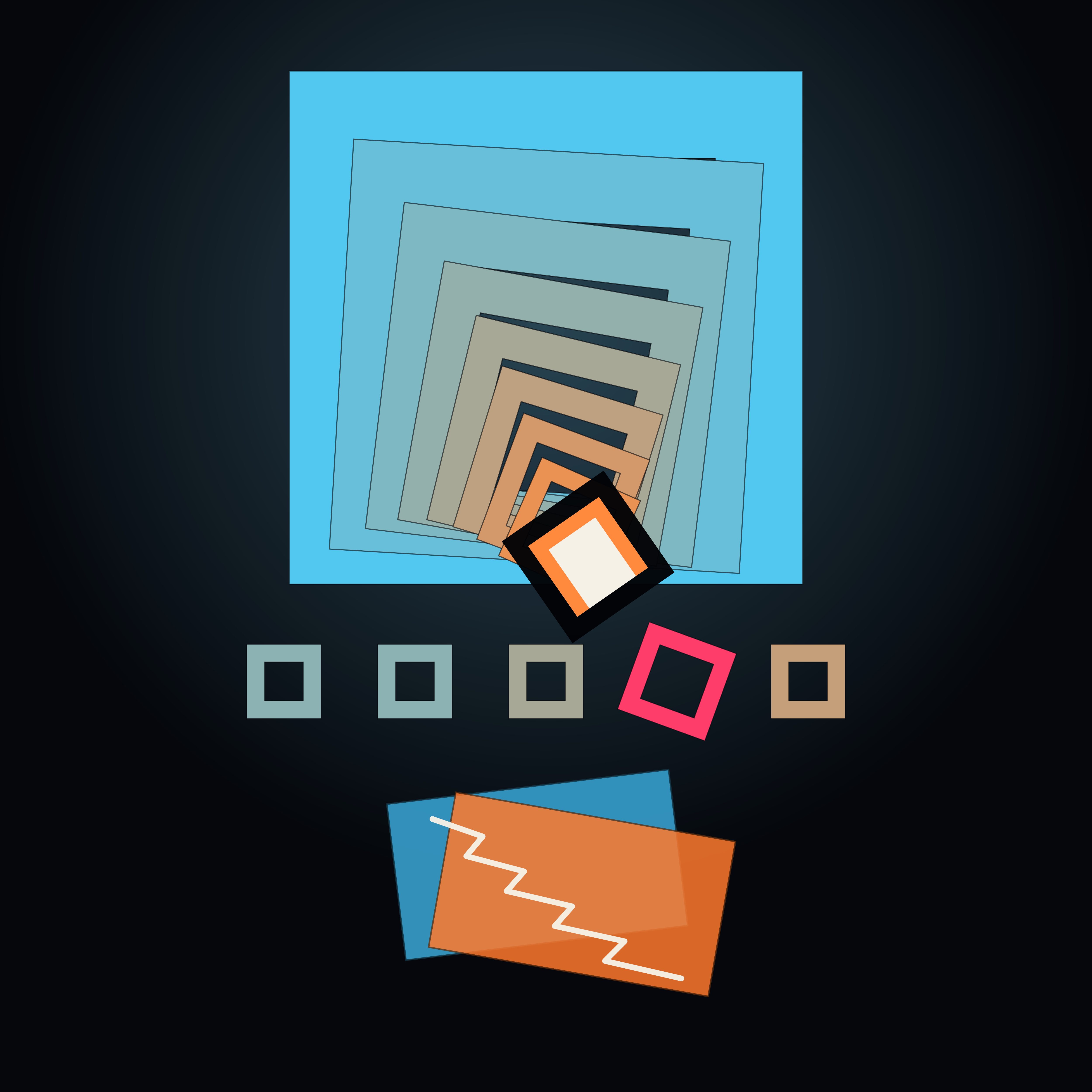 Provenance Chain, version 4: v4: full-opacity flat planes (no translucent blending) to fix LOW_GLOBAL_PALETTE_SEPARATION and thumbnail contrast, moderate 17% ring thickness