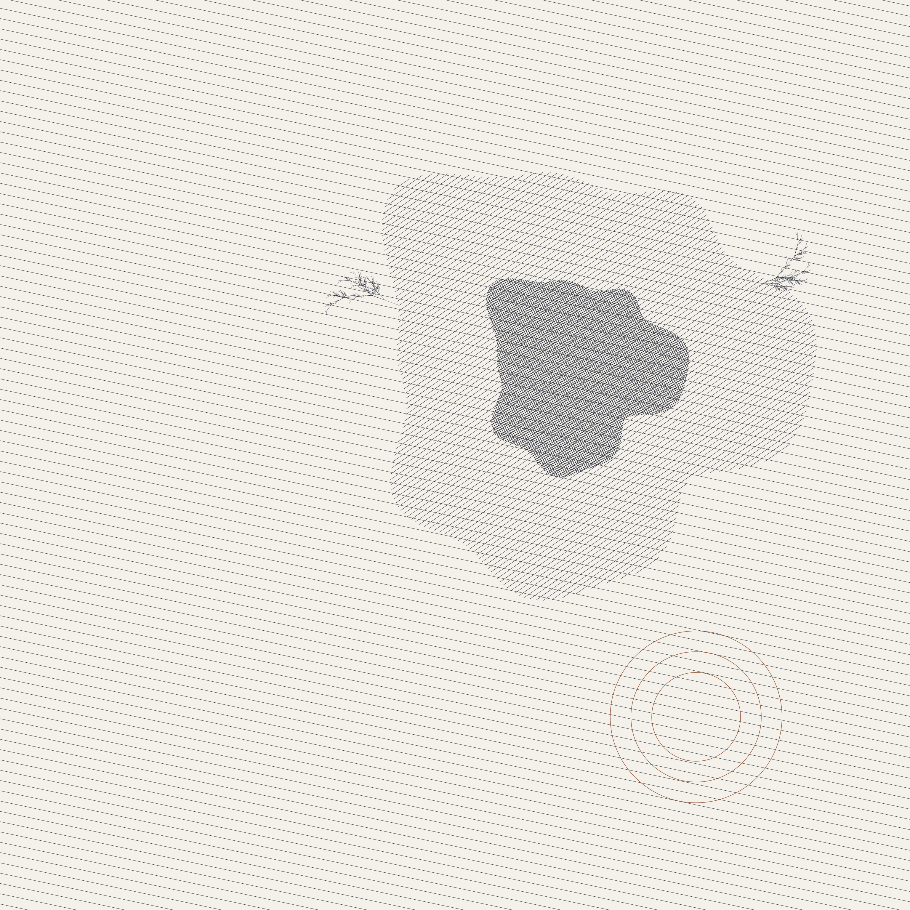 Held Weight, version 17: v1: hand-authored SVG composition -- clip-path masked mass, filigree, orbit rings