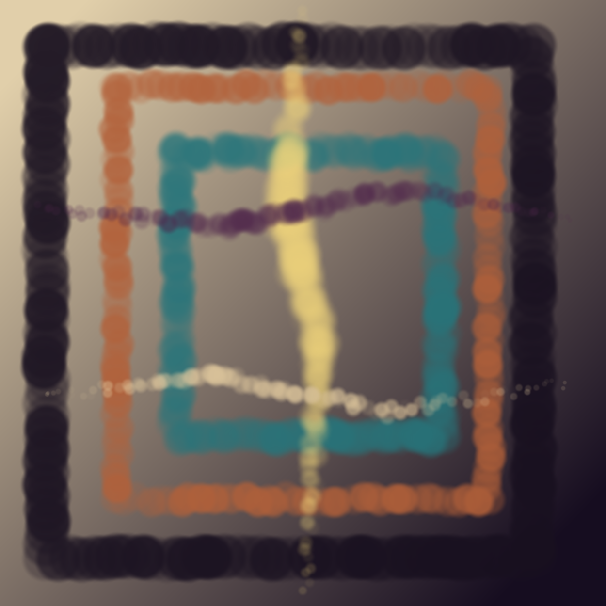 The Aperture Keeps Its Scar, version 4: V4 branch B: rectilinear archive corridors, interrupted vertical seam, false symmetry
