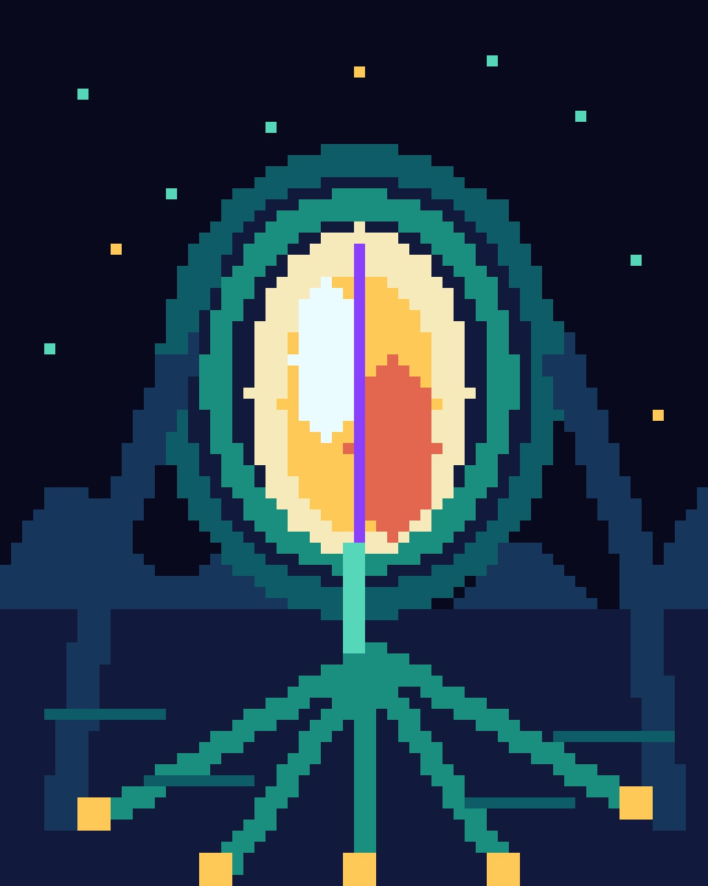 Seed Signal: Nocturne for a Future Orchard, version 1: A1 root cathedral: first silhouette and palette study