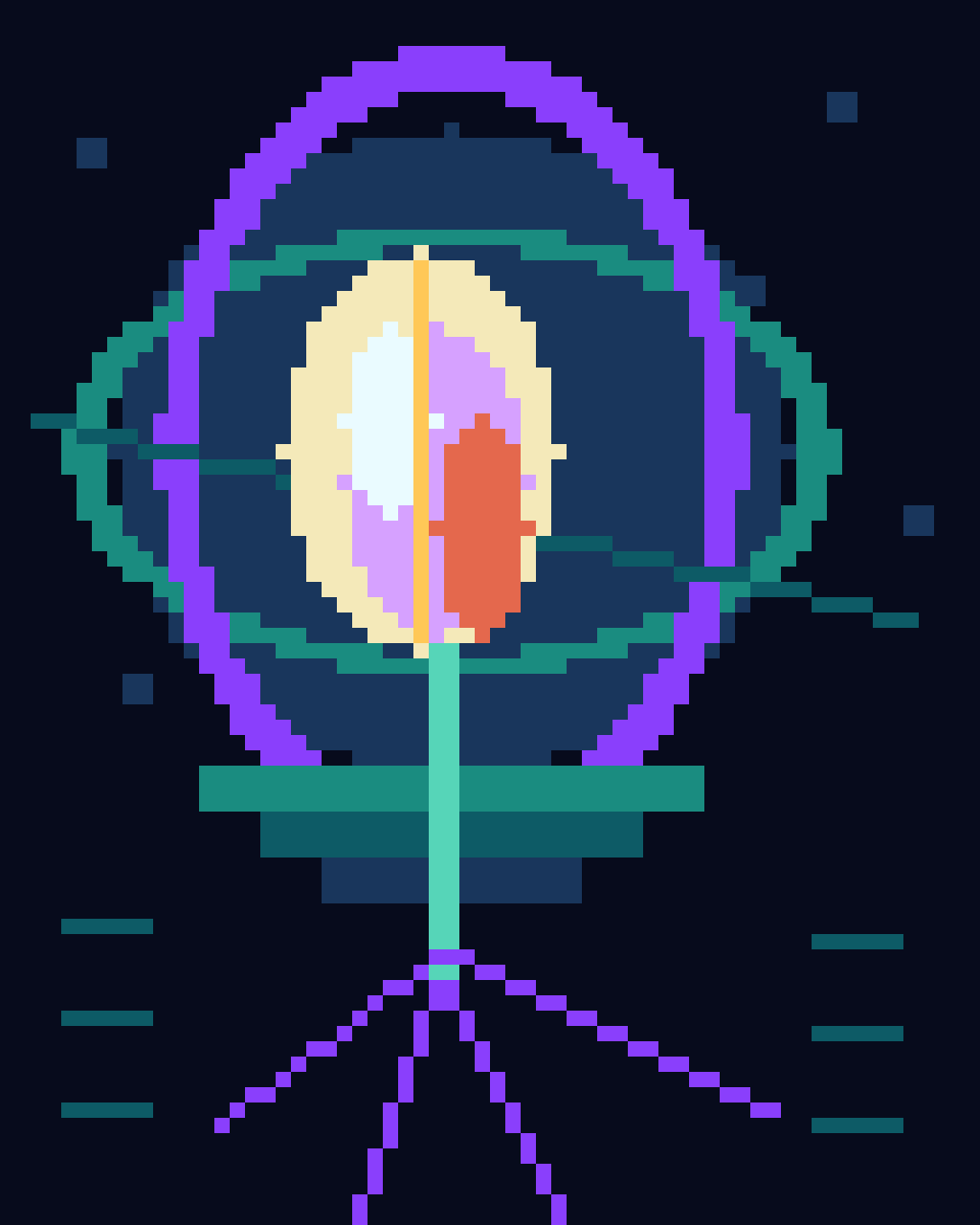 Seed Signal: Nocturne for a Future Orchard, version 4: B1 orbital shrine: sparse floating architecture and diagonal orbit