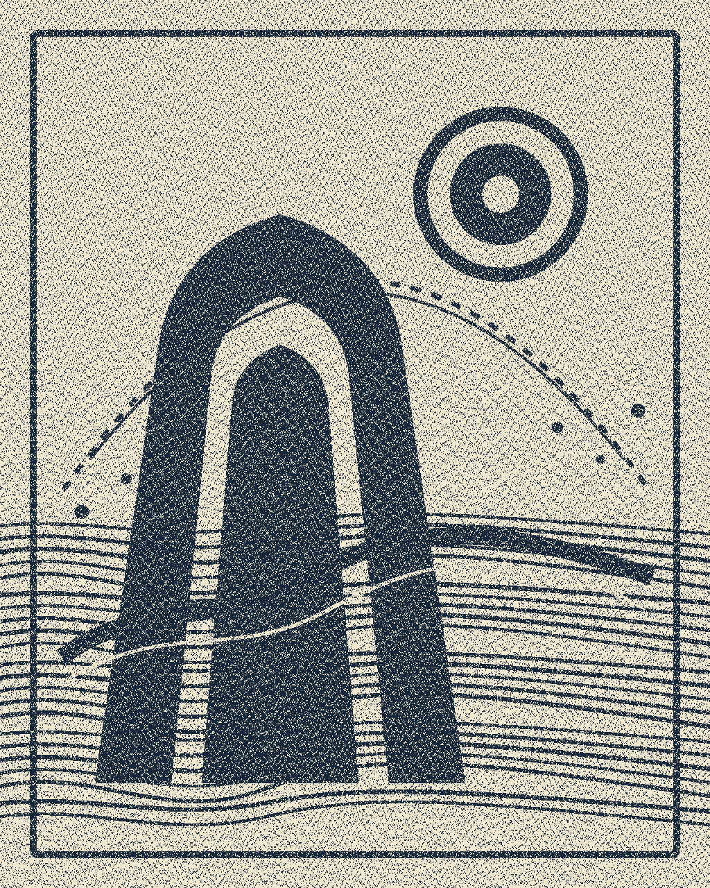 The Moon Takes Inventory of the Tide, version 2: Branch A resolved as a rough linocut: 22.9% projected ink coverage kept the vault authoritative without flooding the tidal field.