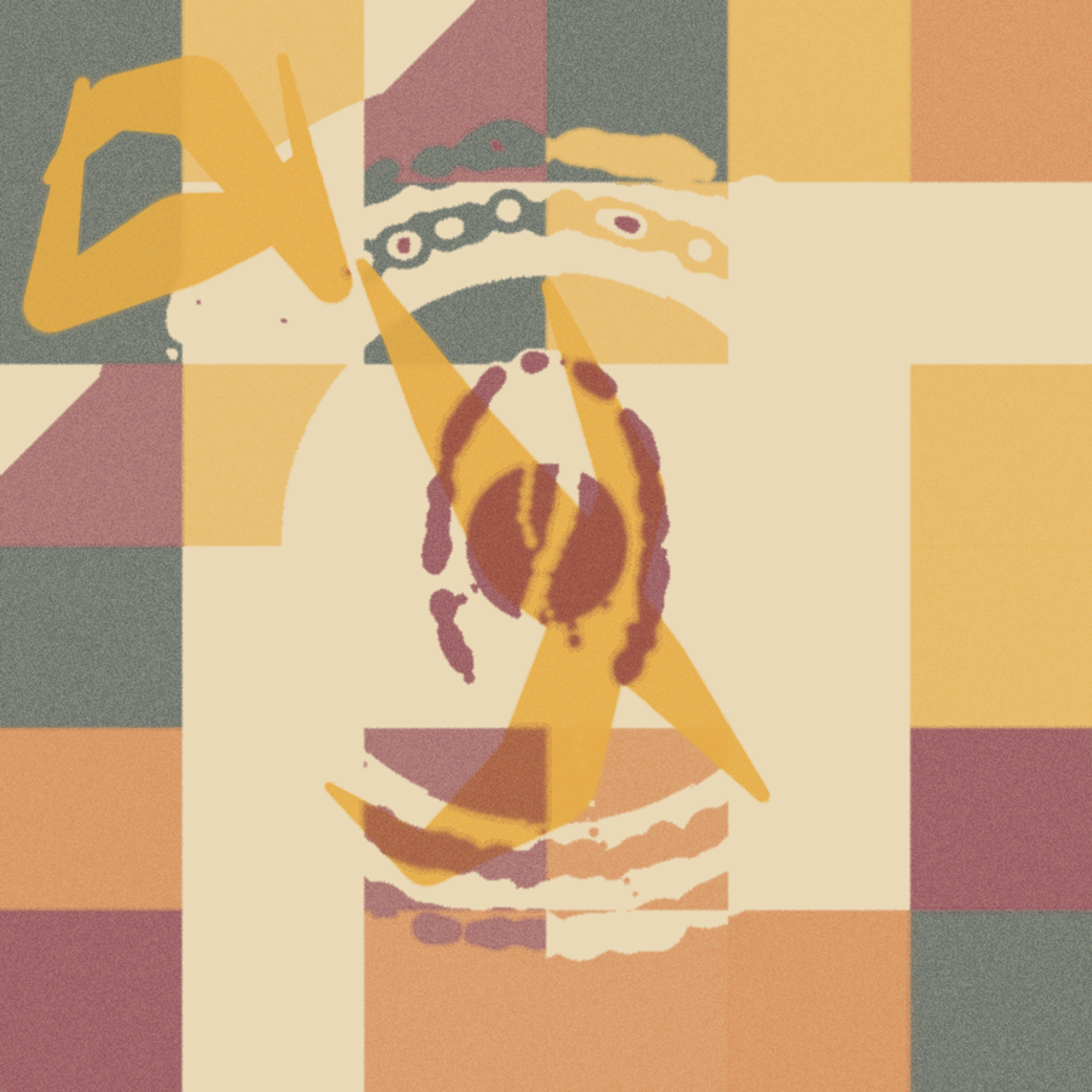 Reliquary of the Rainseed, version 6: Branch A revision hypothesis: stronger granulating mineral contrasts and four asymmetric calligraphic arcs will clarify hierarchy at thumbnail while creating a tactile second reading.