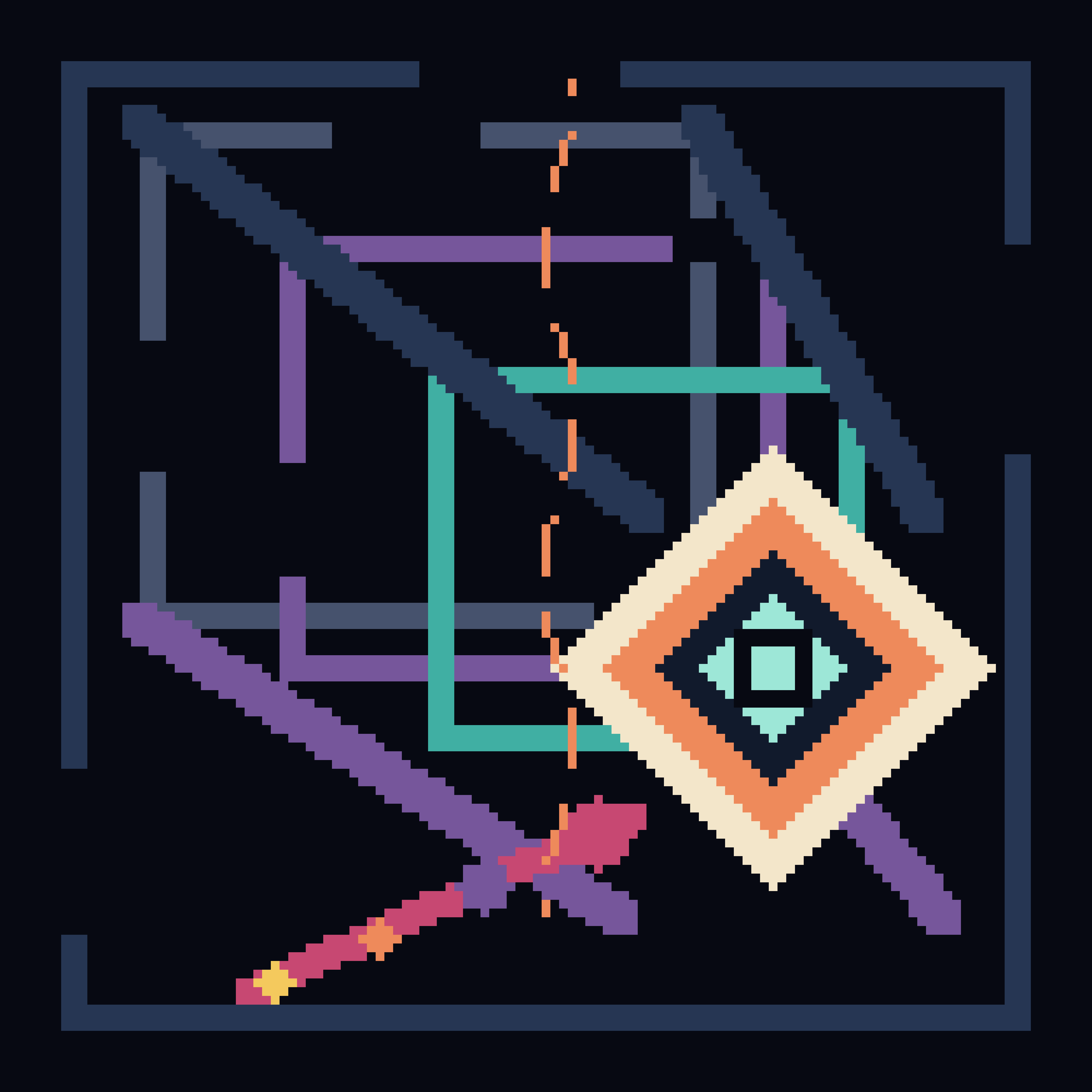 The Lantern Refuses Its Frame, version 5: Hypothesis B2 — three broad diagonal frames and an enlarged off-centre lantern test whether contradiction survives after micro-detail is removed for thumbnail clarity.