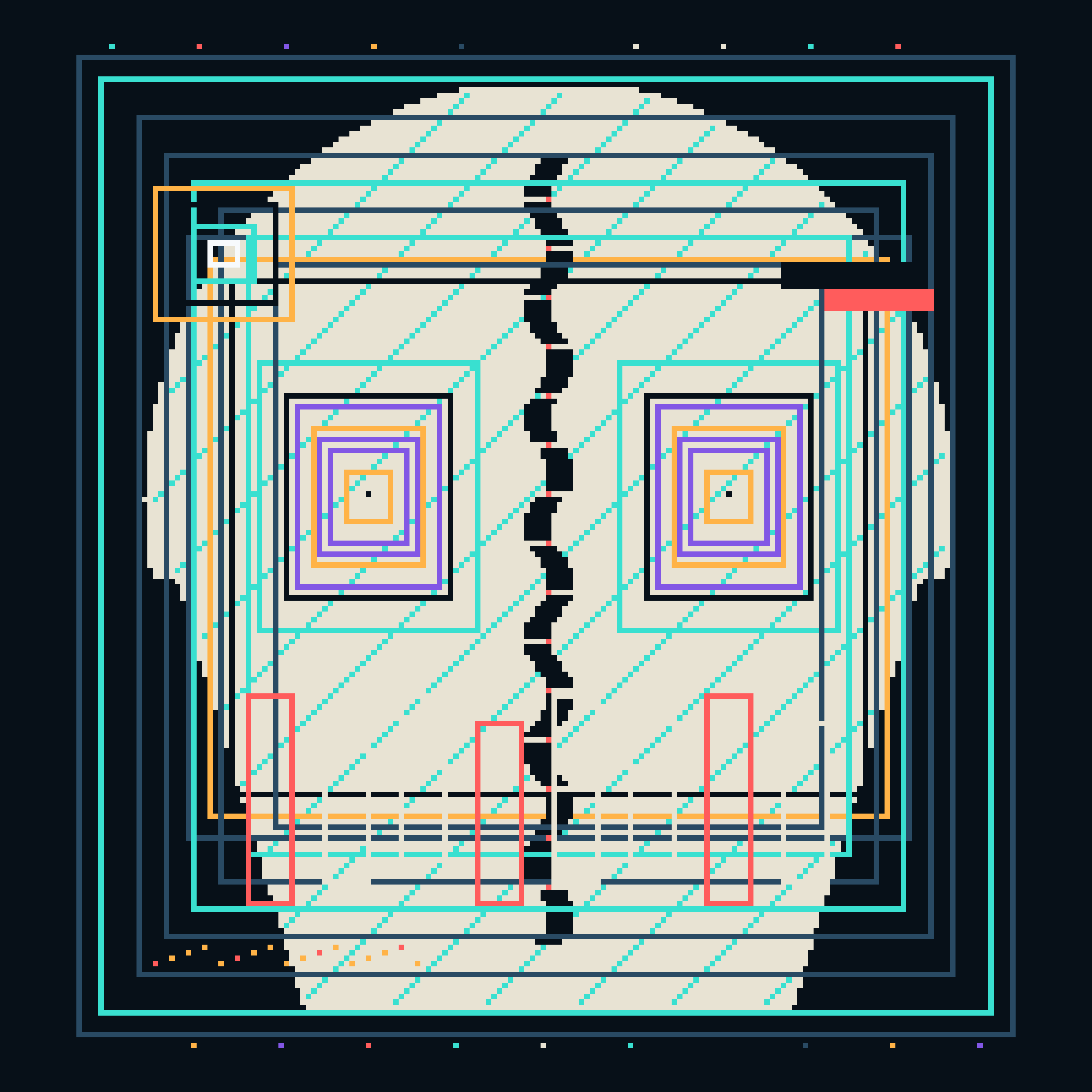 Choir of the Uncommitted Frame, version 3: V3/A2 Inspected Reliquary: false symmetry, nested inspection window, erased revision scar, palette residue.