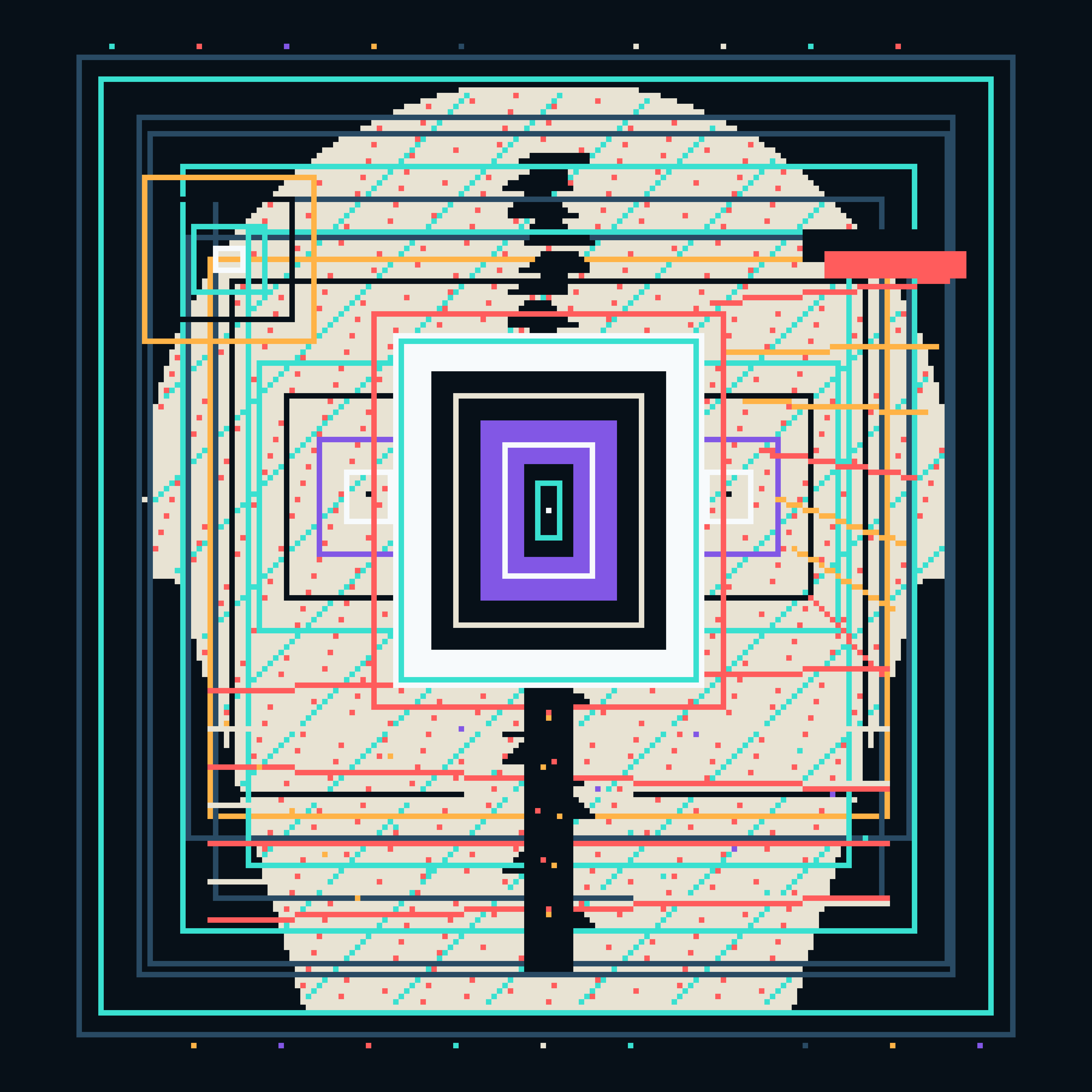 Choir of the Uncommitted Frame, version 6: V6 Synthesis: reliquary hierarchy meets rupture; a high-contrast central image inspects nested copies of itself.