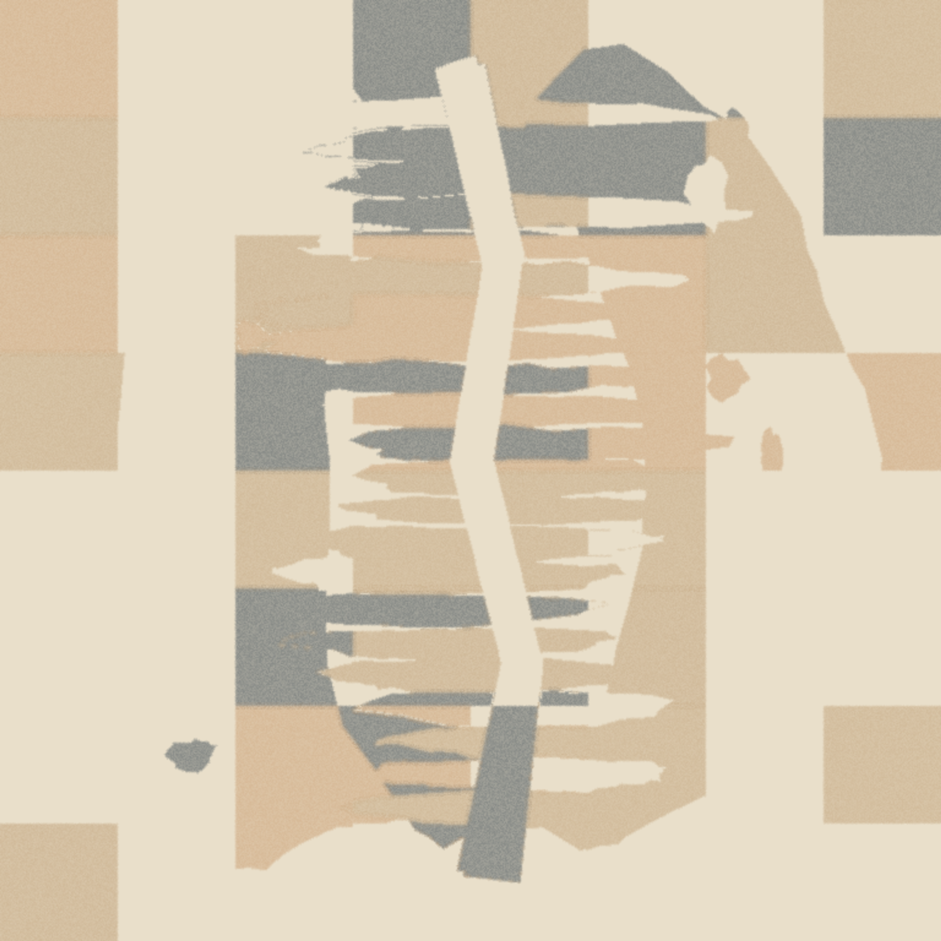 The Rain Between Strata, version 4: Tests rough paper and shorter drying on the vertical branch: repeated strata should feather laterally without losing the pale axial rupture.