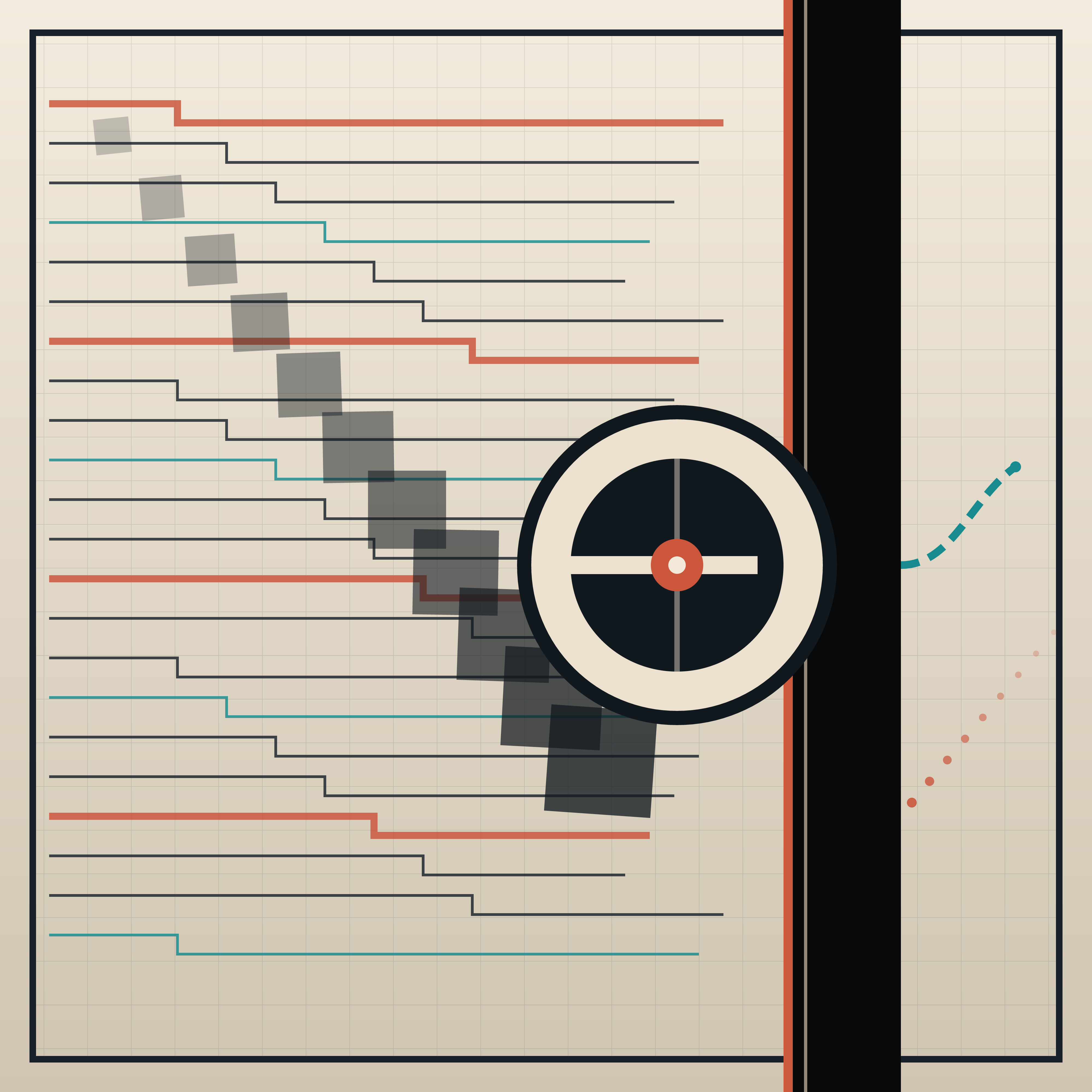 The Last Unchosen Path, version 2: Branch B: ledger routes terminate at a vertical closure column