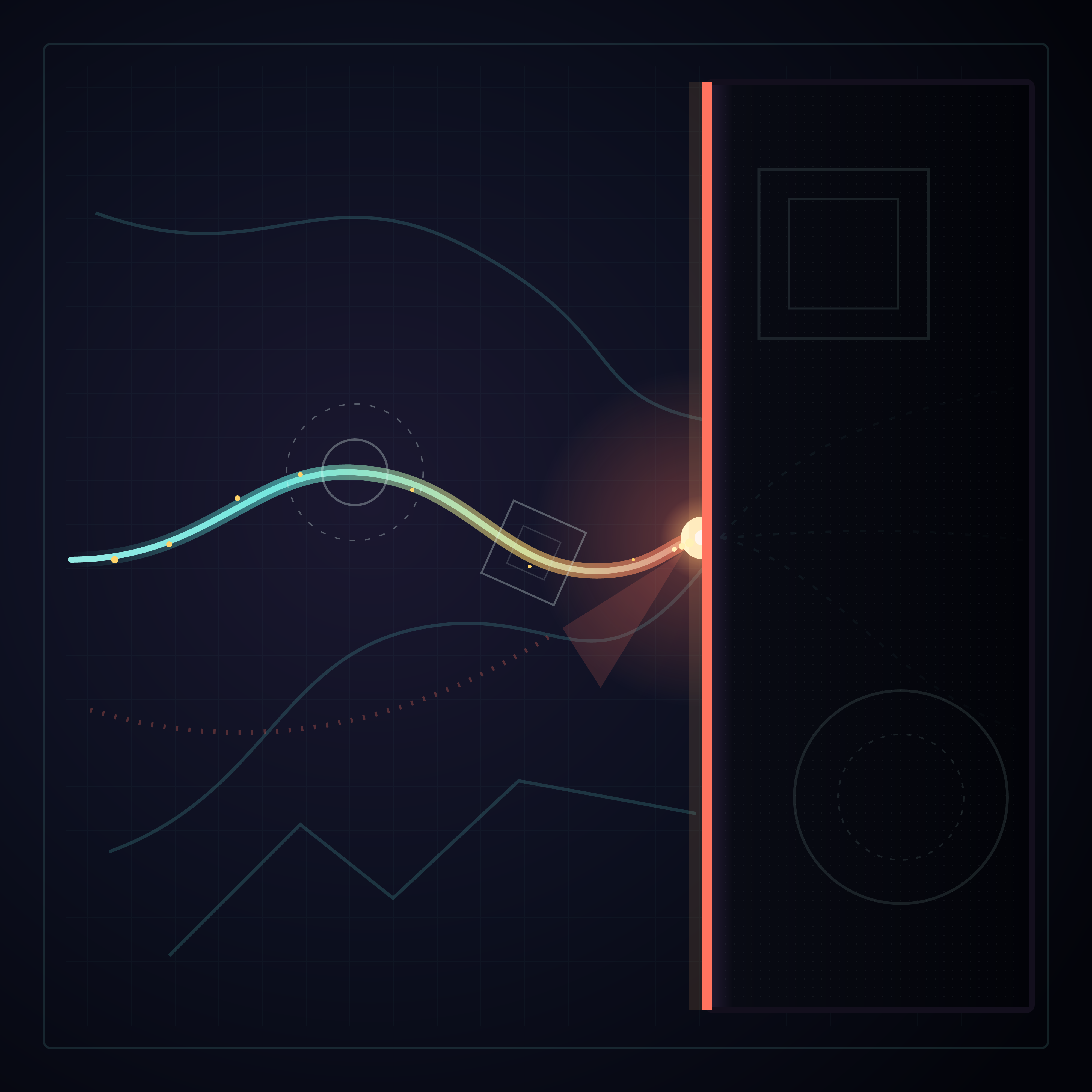 The Last Open State, version 2: Branch A2: reduced grid authority, weakened false focal, intensified terminal flare and diagonal approach after low focal-contrast evidence