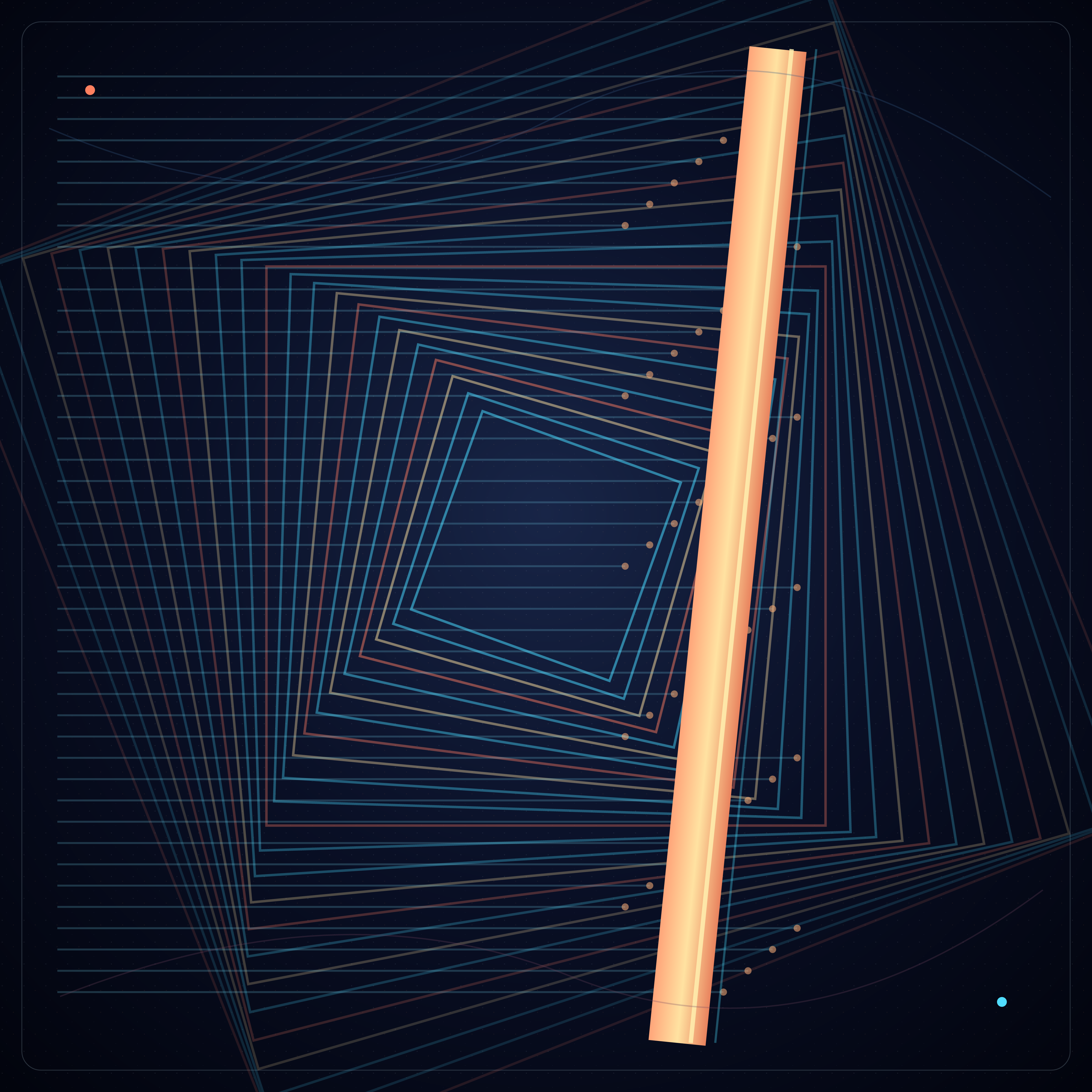 The Last Open Door, version 3: Branch B: archival nested frames severed by a diagonal terminal bar