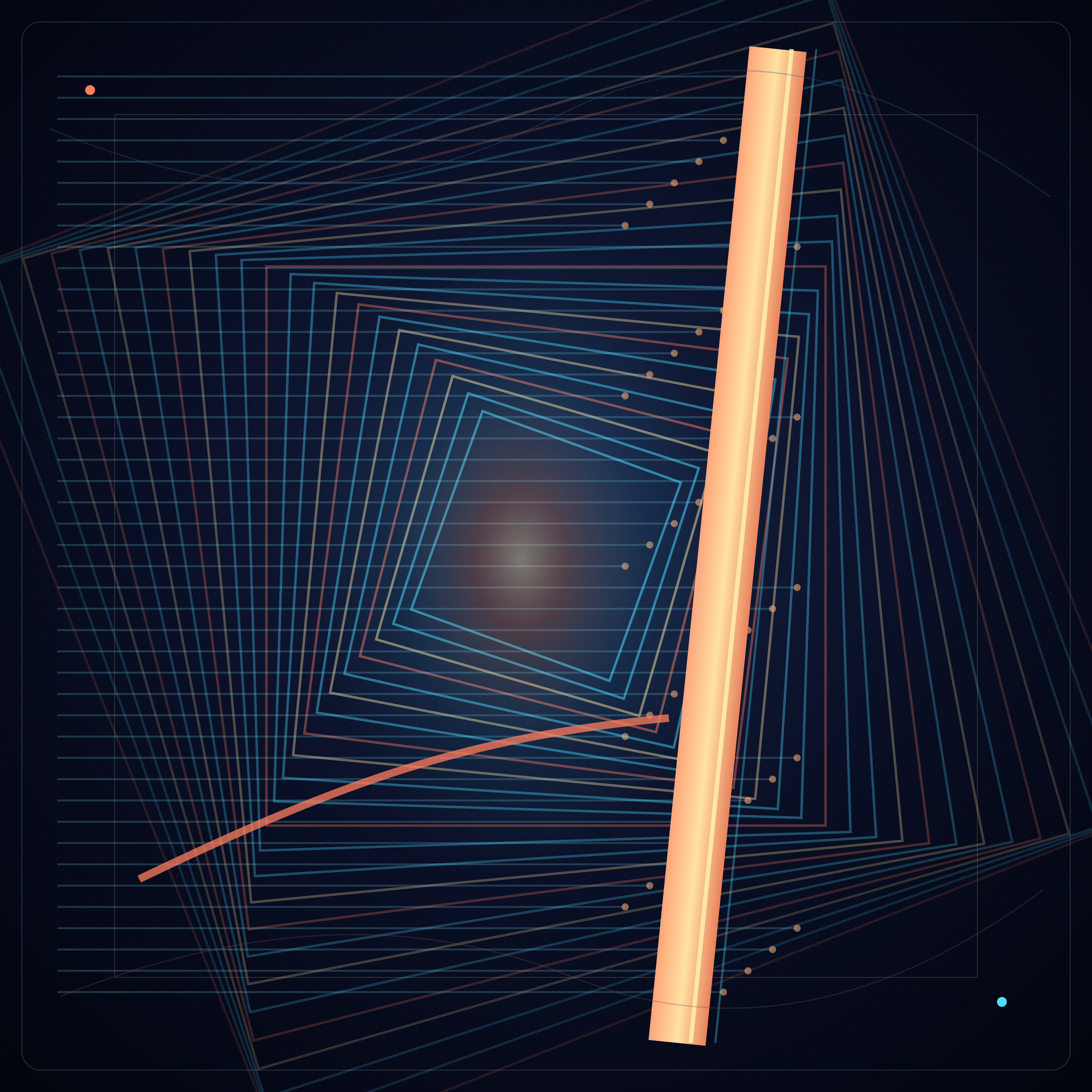 The Last Open Door, version 5: Branch B revision: pull detail inward, soften the archive into a glow, retain the irreversible bar