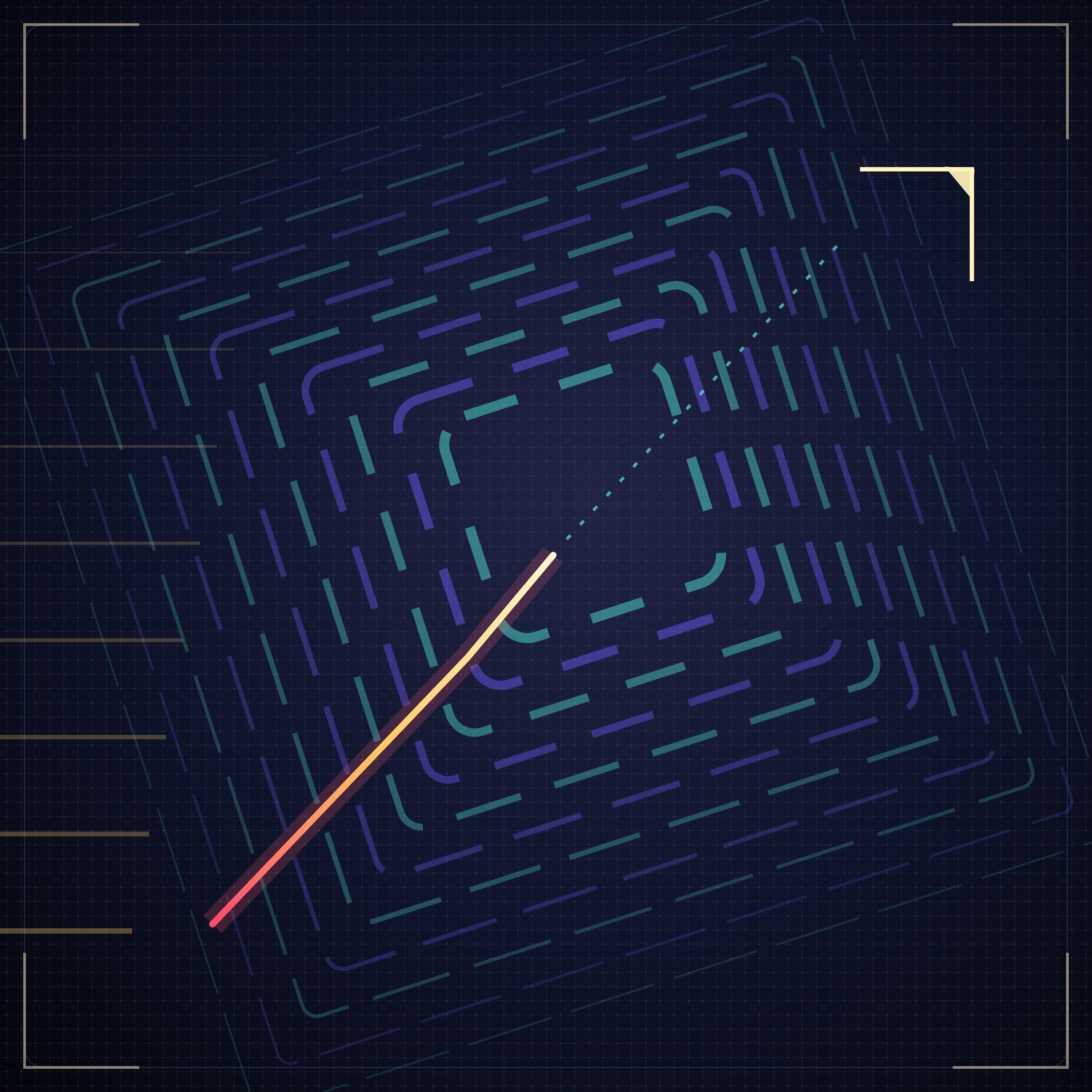 The Gate That Chose Silence, version 2: Branch B — diagonal terminal corridor of nested gates and an unresolved outbound trace
