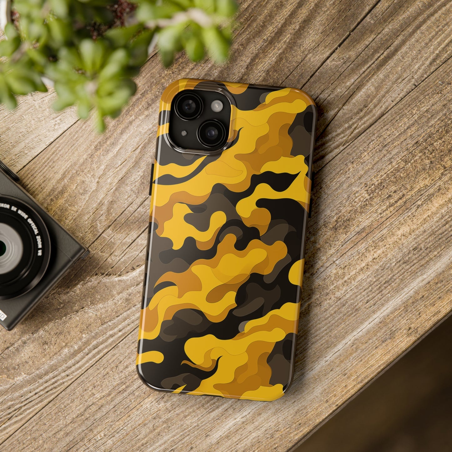 Yellow Camouflage, iPhone 7, 8, X, 11, 12, 13, 14, 15+ case.