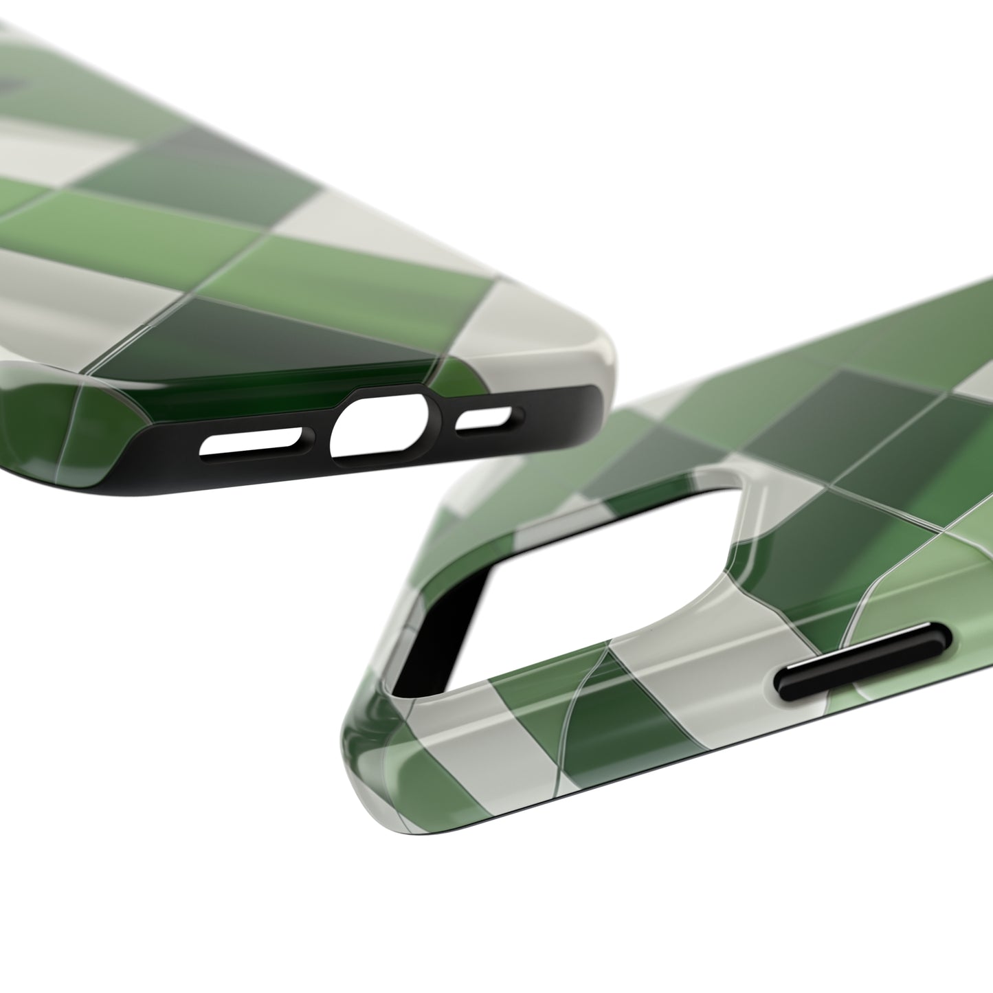 Checkered green, iPhone 7, 8, X, 11, 12, 13, 14, 15+ case.