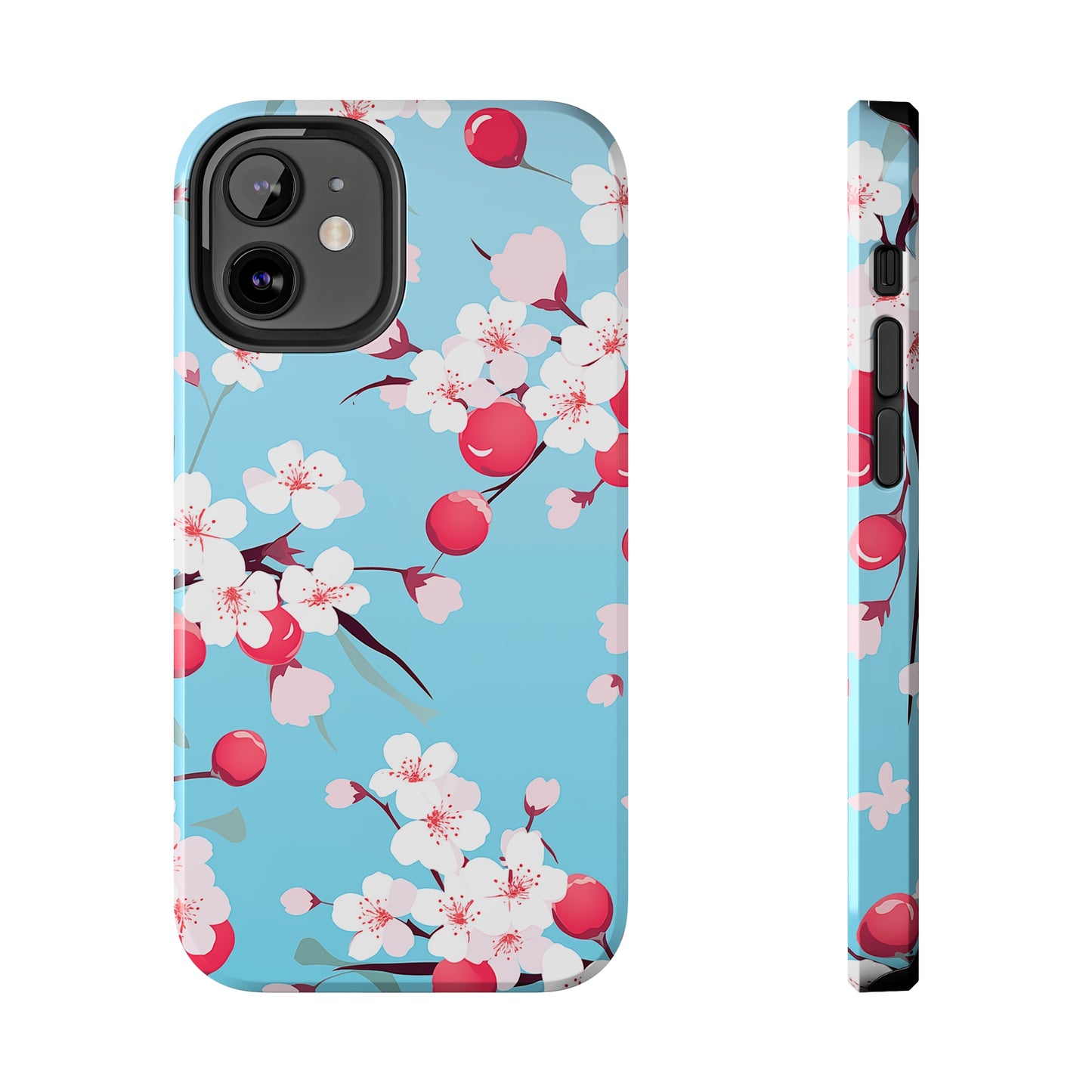 Cherries and Cherry Blossoms, iPhone 7, 8, X, 11, 12, 13, 14, 15+ case.