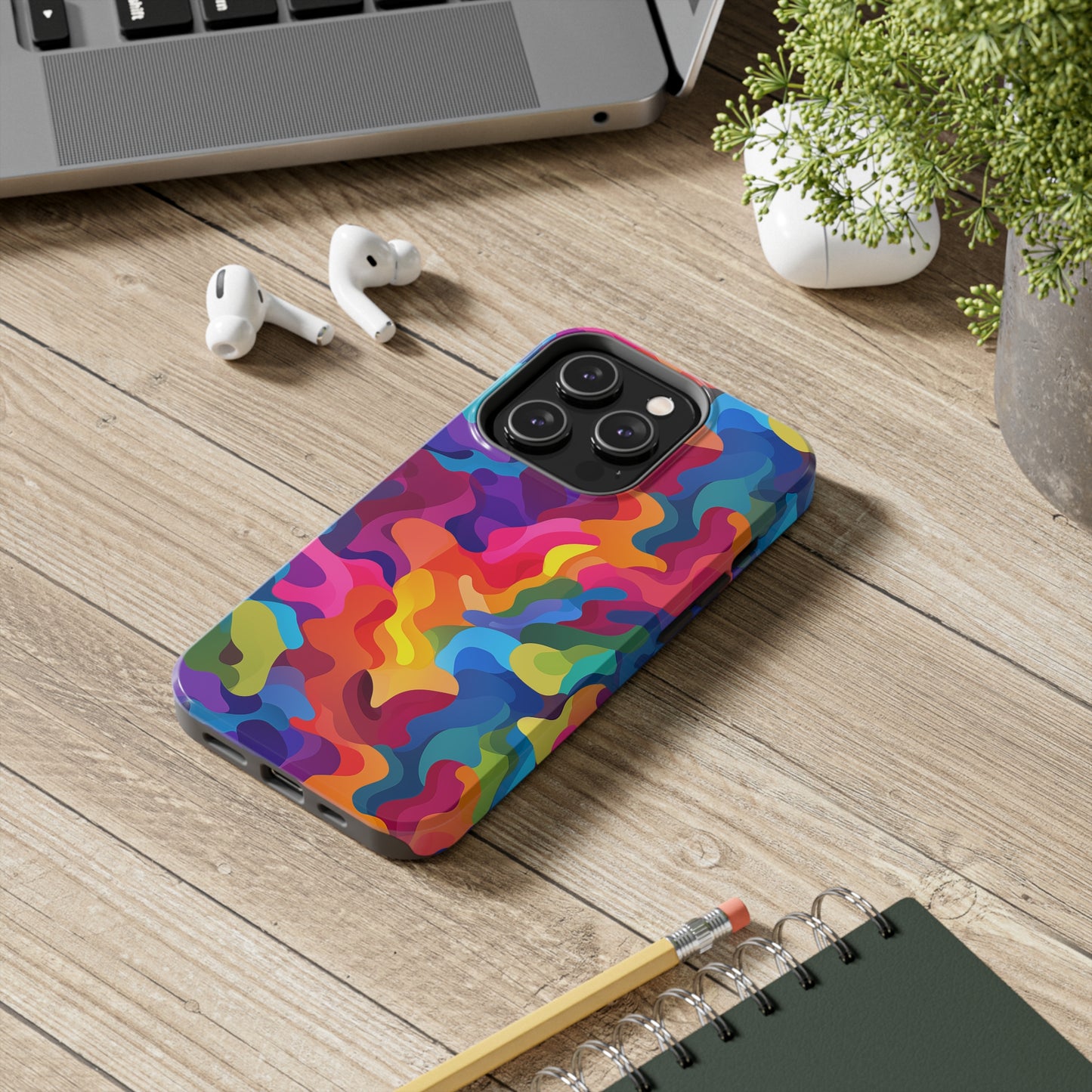 Rainbow Camouflage, iPhone 7, 8, X, 11, 12, 13, 14, 15+ case.