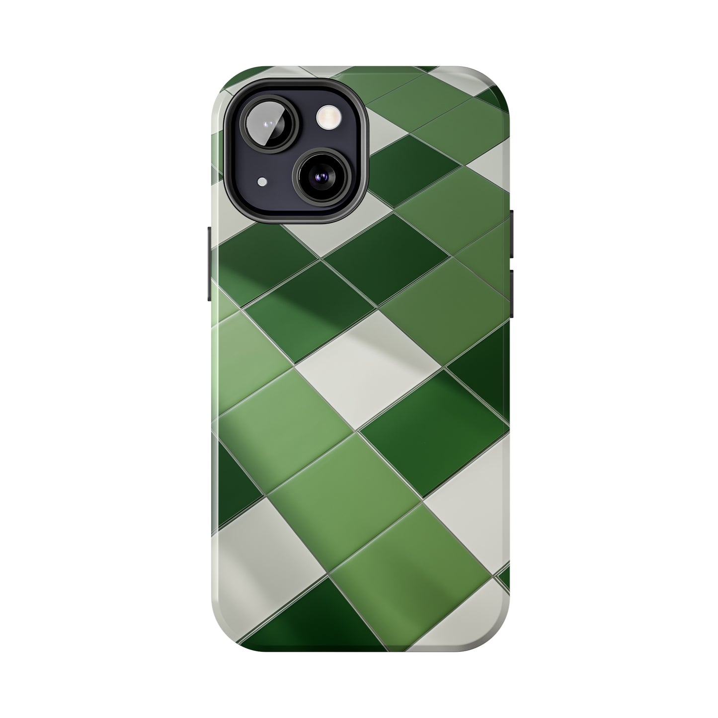 Checkered green, iPhone 7, 8, X, 11, 12, 13, 14, 15+ case.