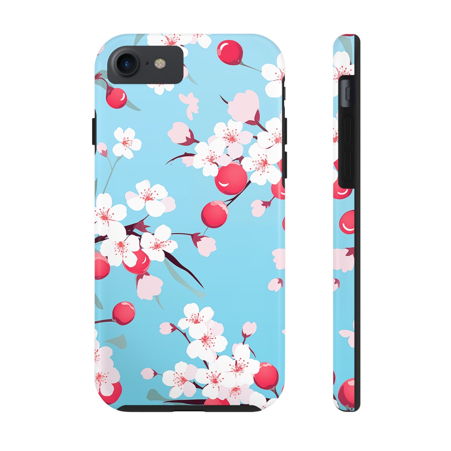 Cherries and Cherry Blossoms, iPhone 7, 8, X, 11, 12, 13, 14, 15+ case.