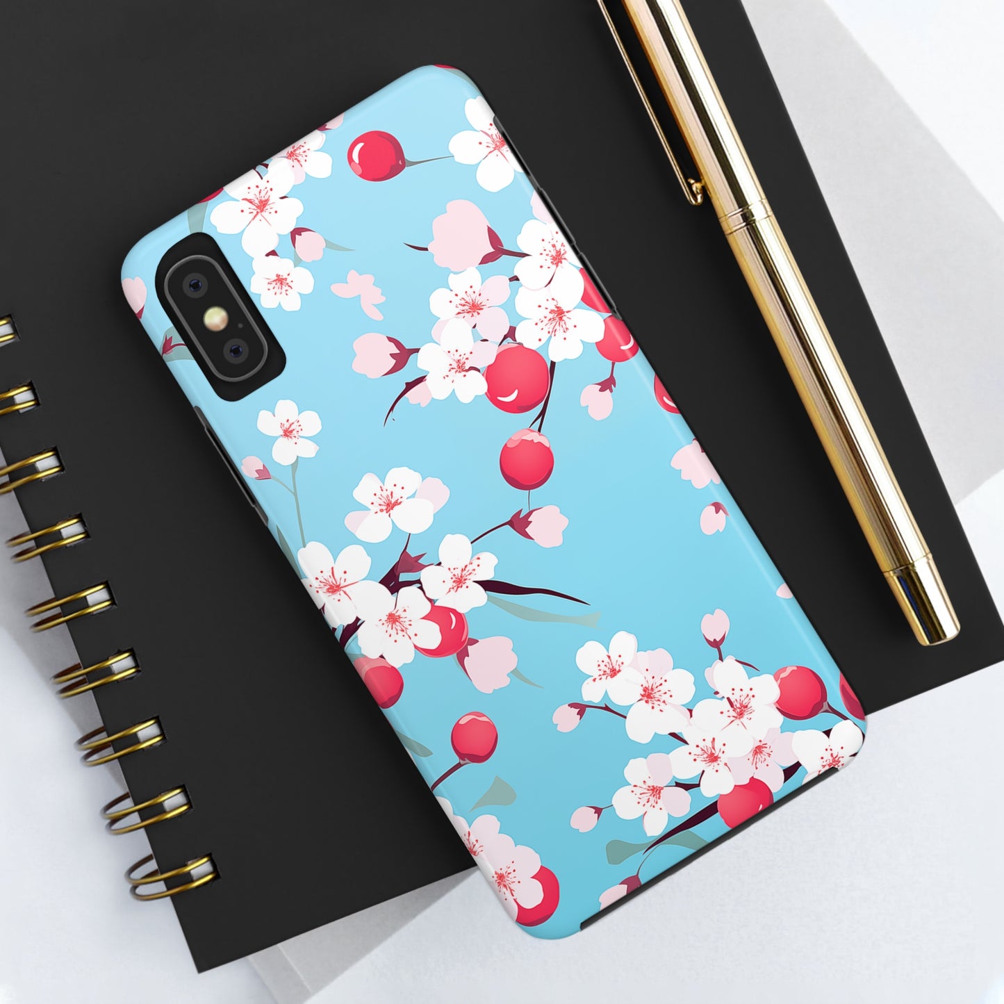 Cherries and Cherry Blossoms, iPhone 7, 8, X, 11, 12, 13, 14, 15+ case.