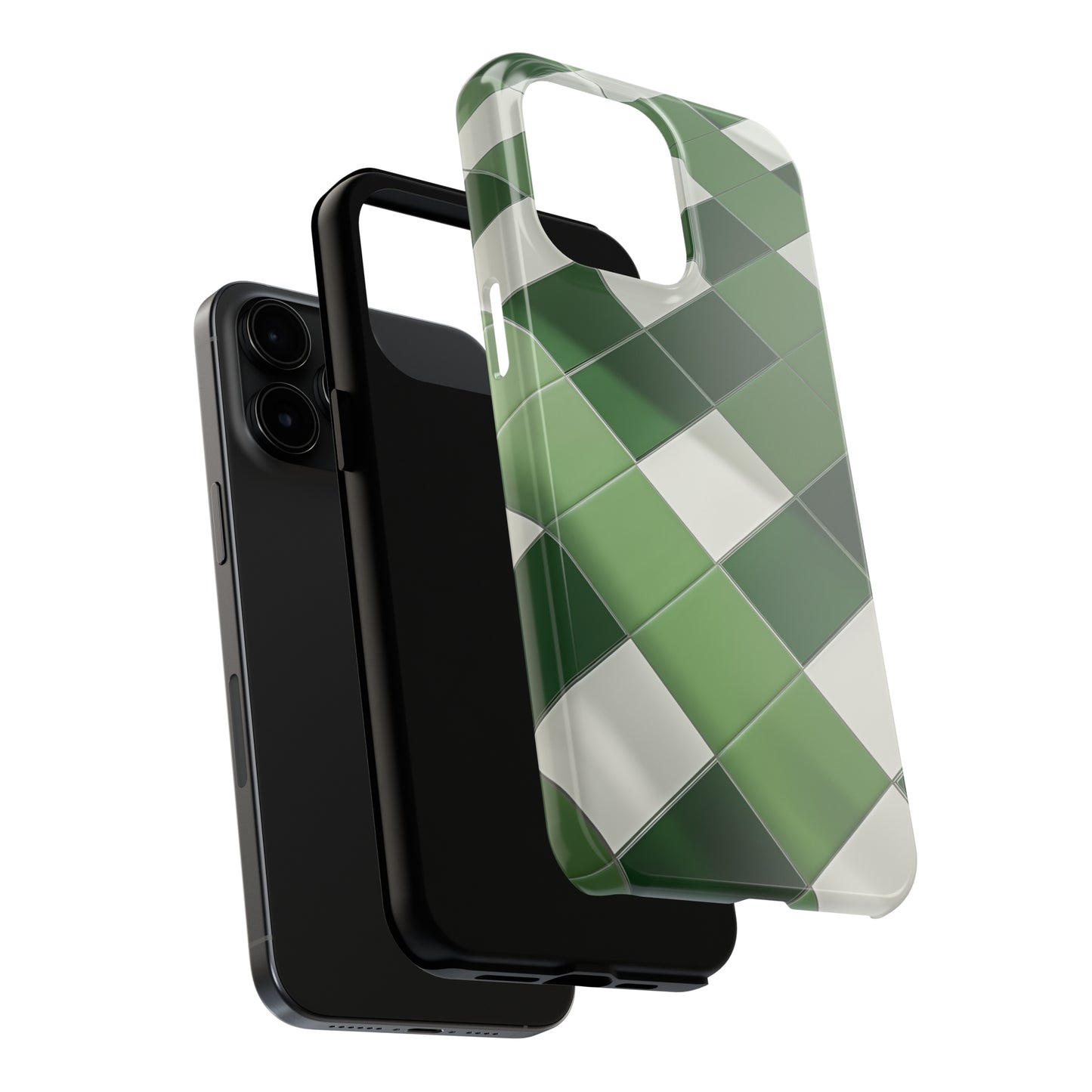 Checkered green, iPhone 7, 8, X, 11, 12, 13, 14, 15+ case.