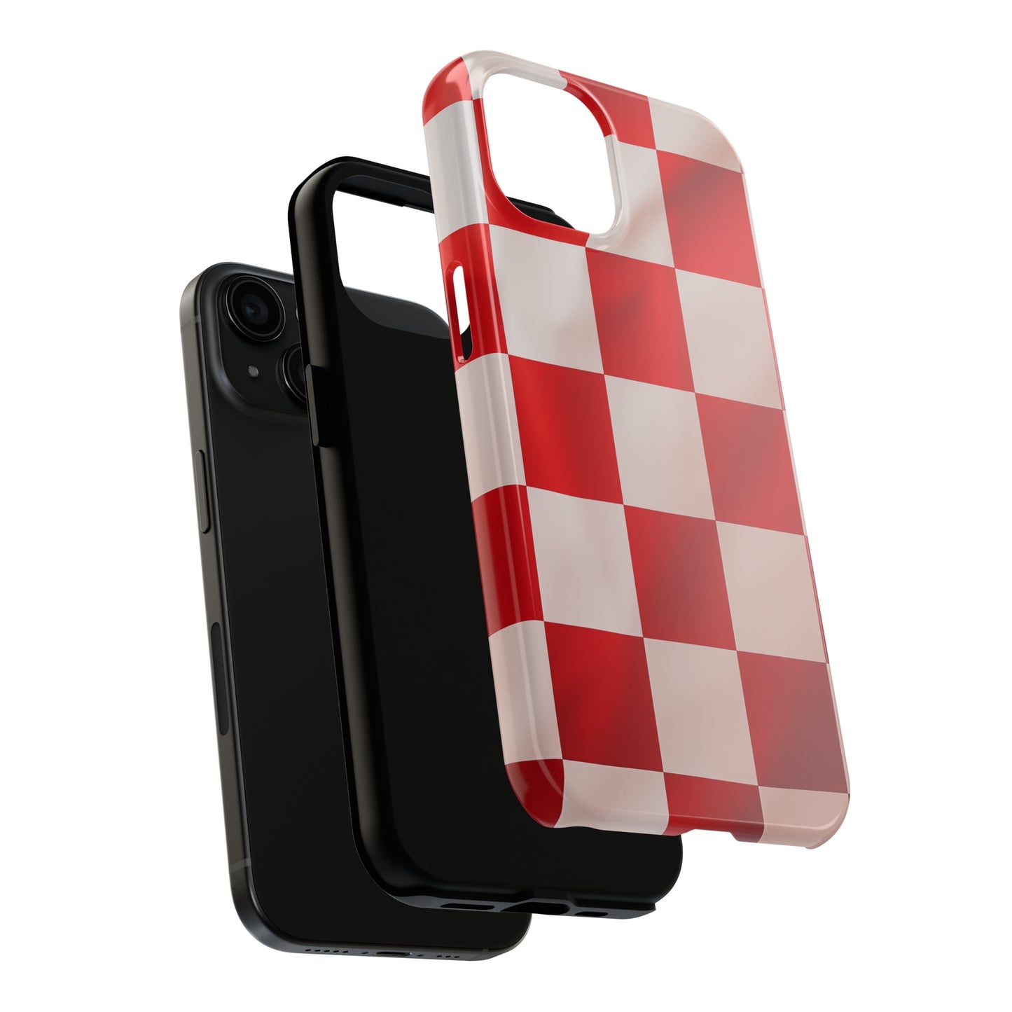 Checkered red, iPhone 7, 8, X, 11, 12, 13, 14, 15+ case.