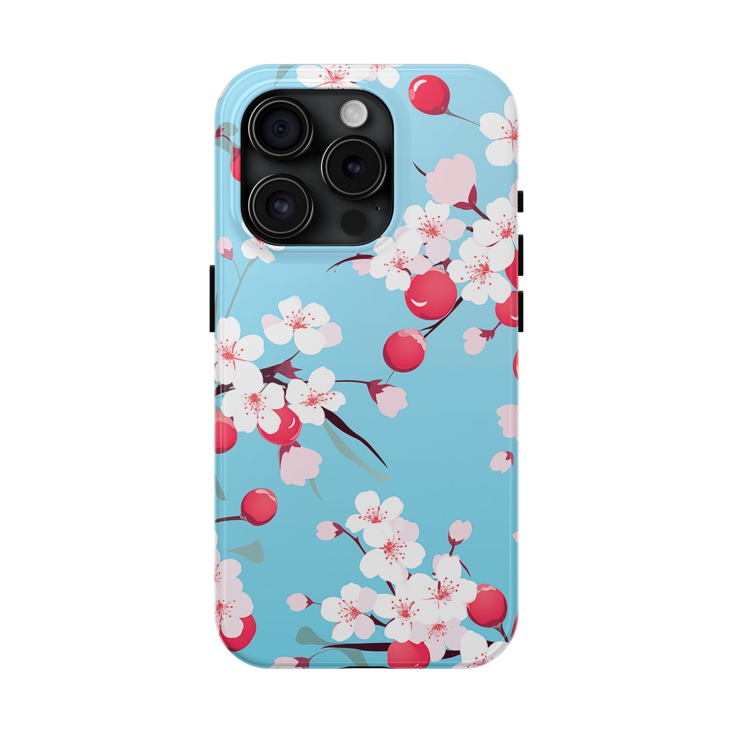 Cherries and Cherry Blossoms, iPhone 7, 8, X, 11, 12, 13, 14, 15+ case.