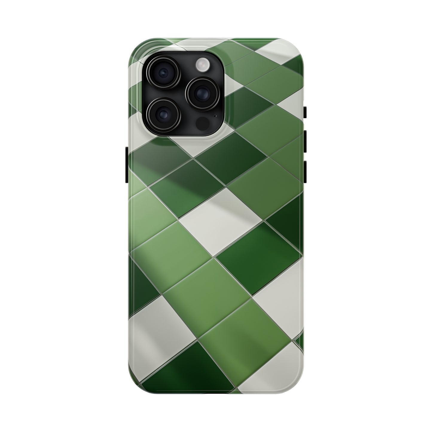 Checkered green, iPhone 7, 8, X, 11, 12, 13, 14, 15+ case.