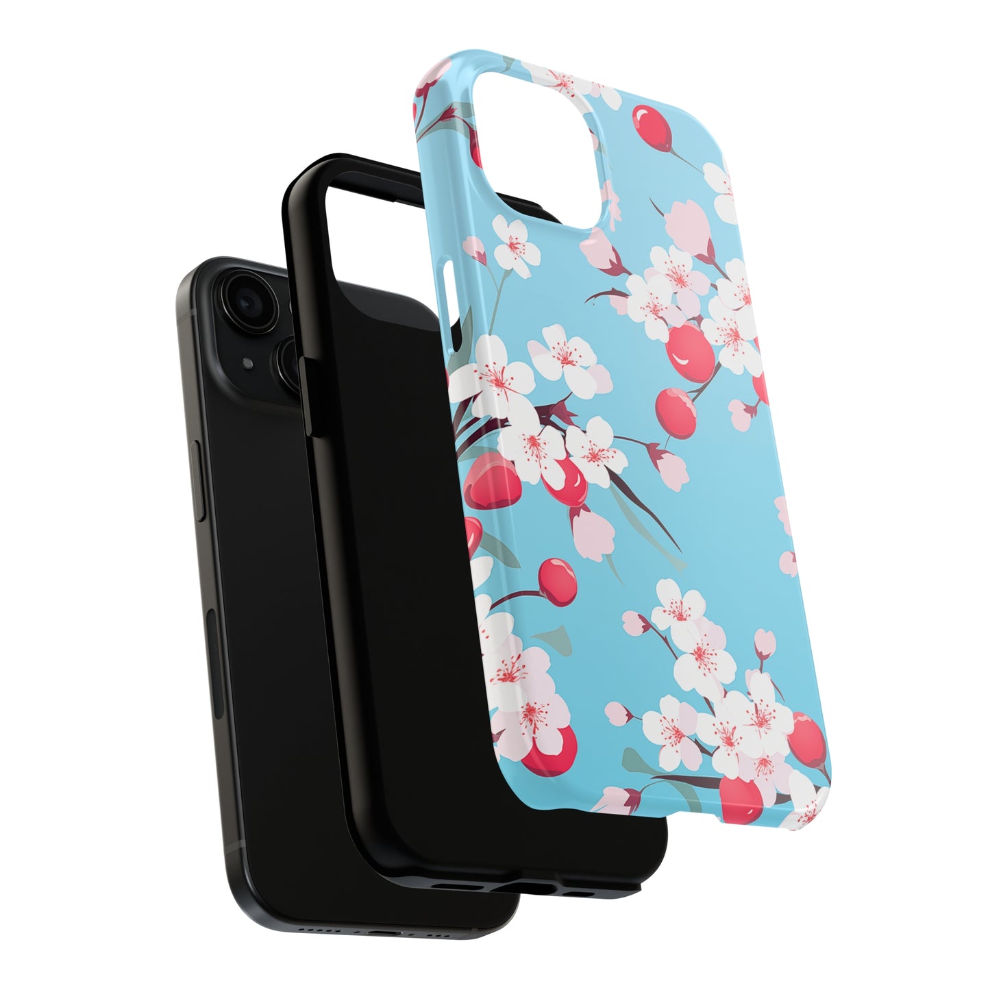 Cherries and Cherry Blossoms, iPhone 7, 8, X, 11, 12, 13, 14, 15+ case.