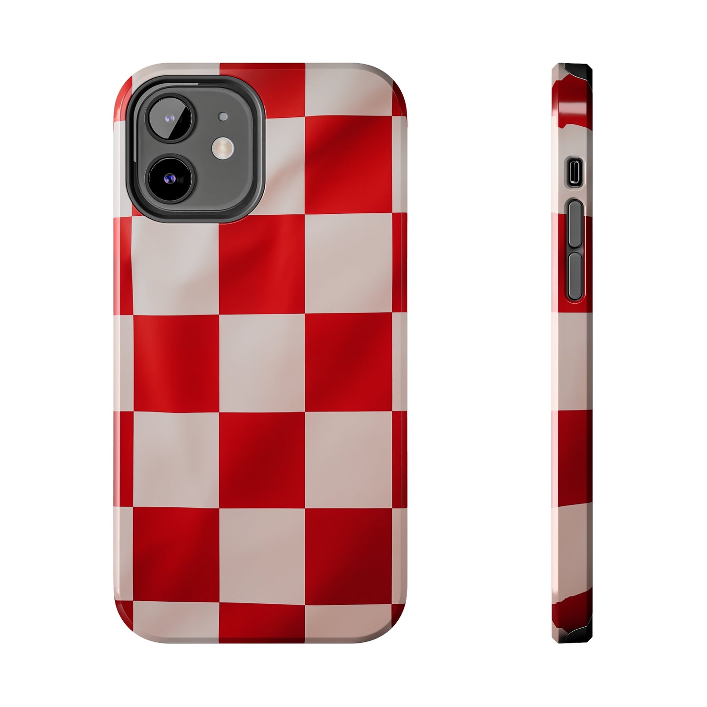 Checkered red, iPhone 7, 8, X, 11, 12, 13, 14, 15+ case.