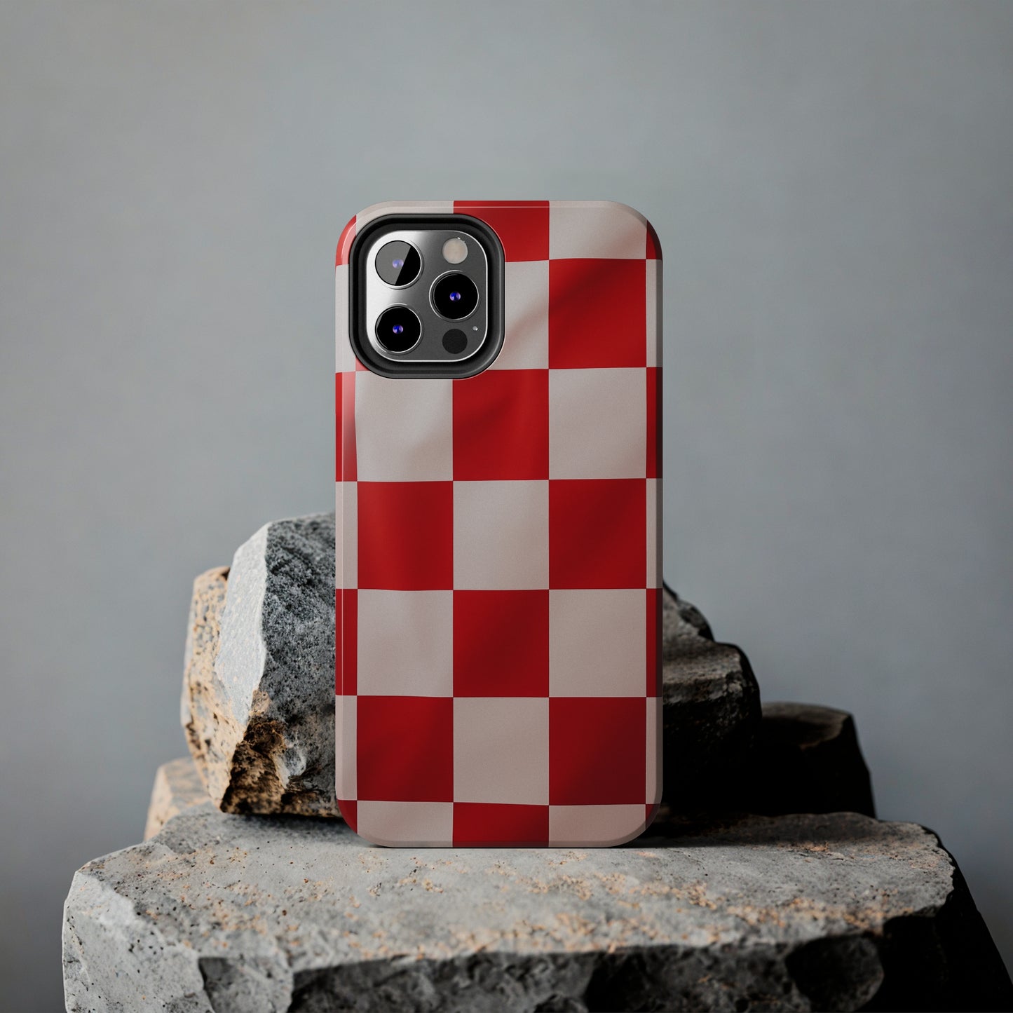 Checkered red, iPhone 7, 8, X, 11, 12, 13, 14, 15+ case.