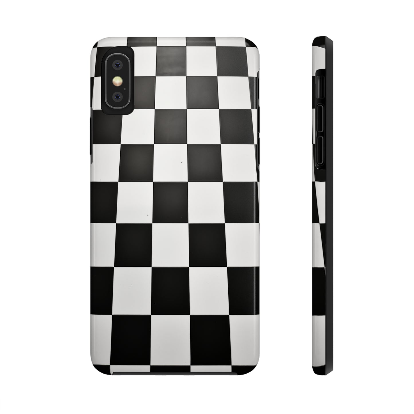 Checkered black and white, iPhone 7, 8, X, 11, 12, 13, 14, 15+ case.