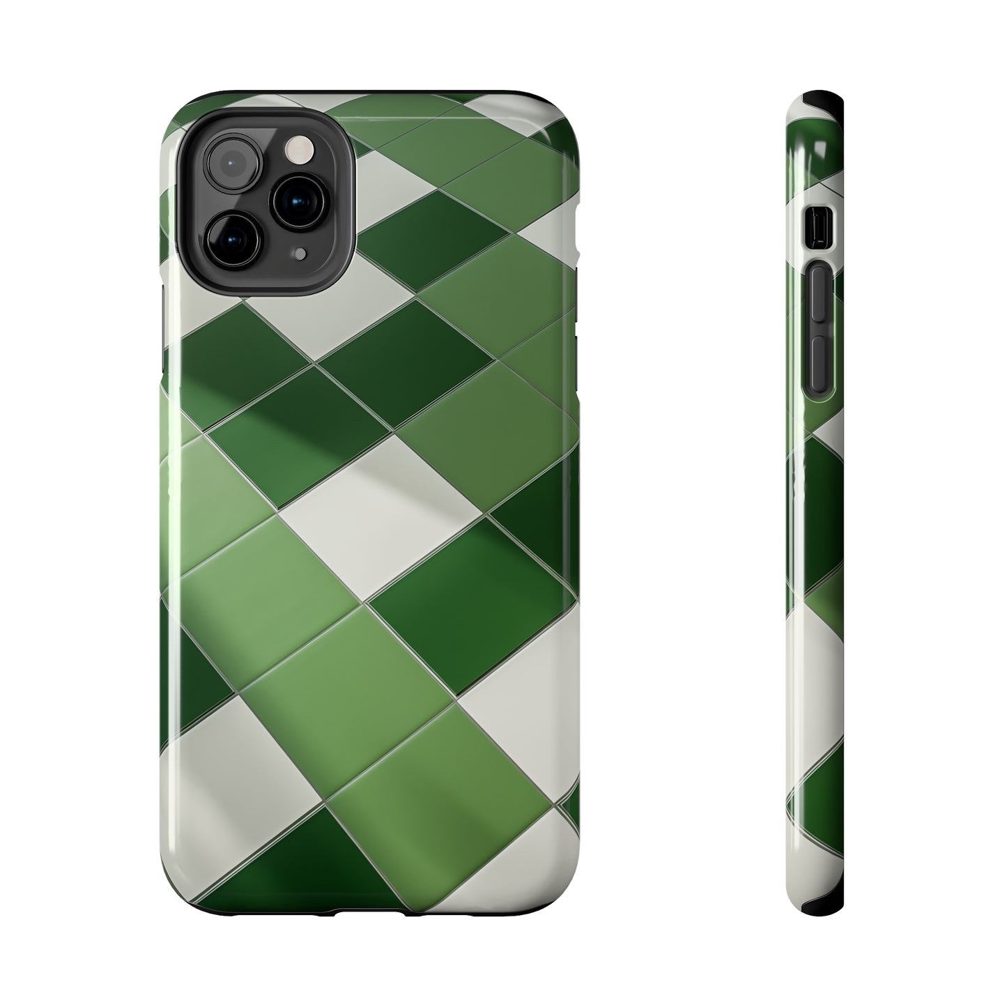 Checkered green, iPhone 7, 8, X, 11, 12, 13, 14, 15+ case.