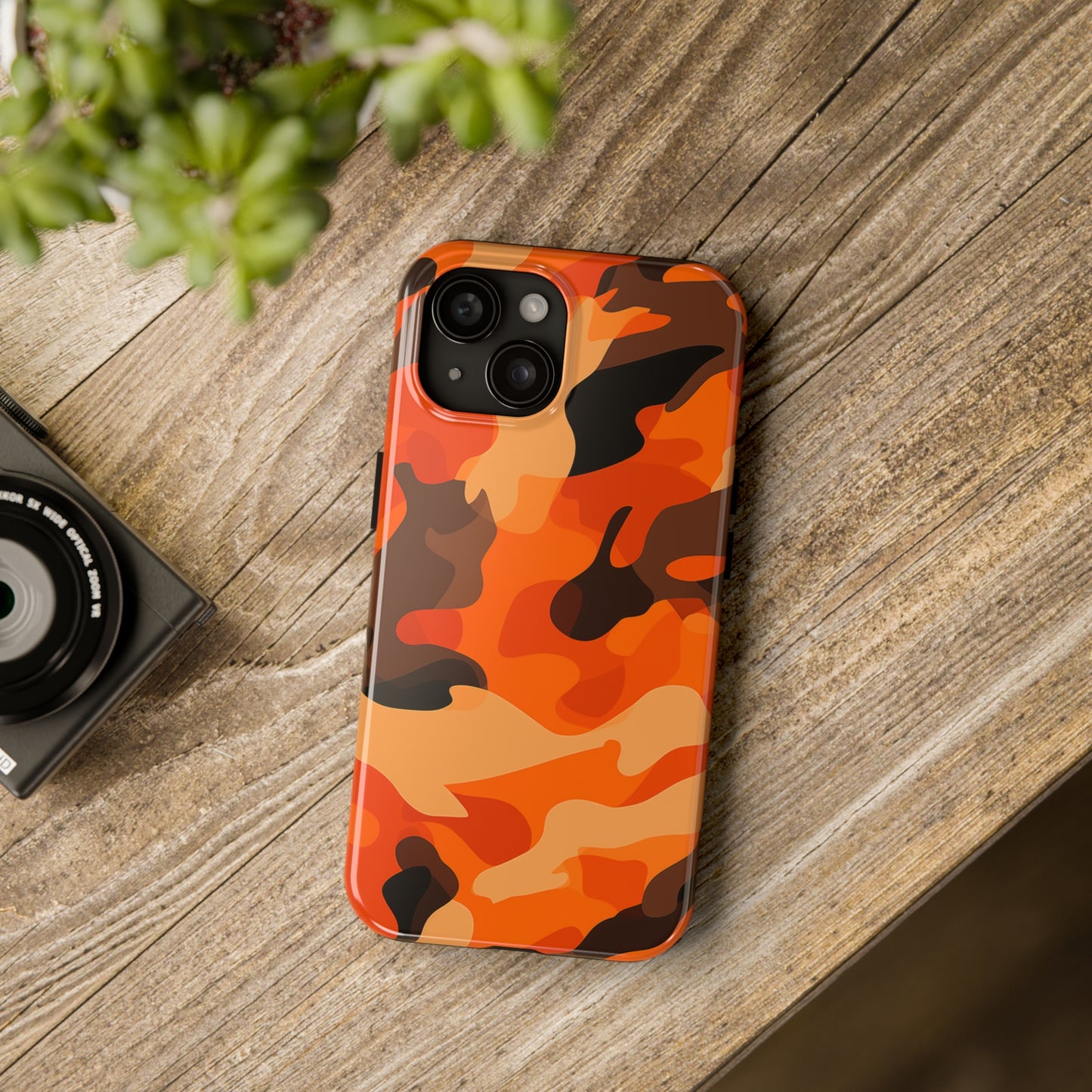 Orange Camouflage, iPhone 7, 8, X, 11, 12, 13, 14, 15+ case.