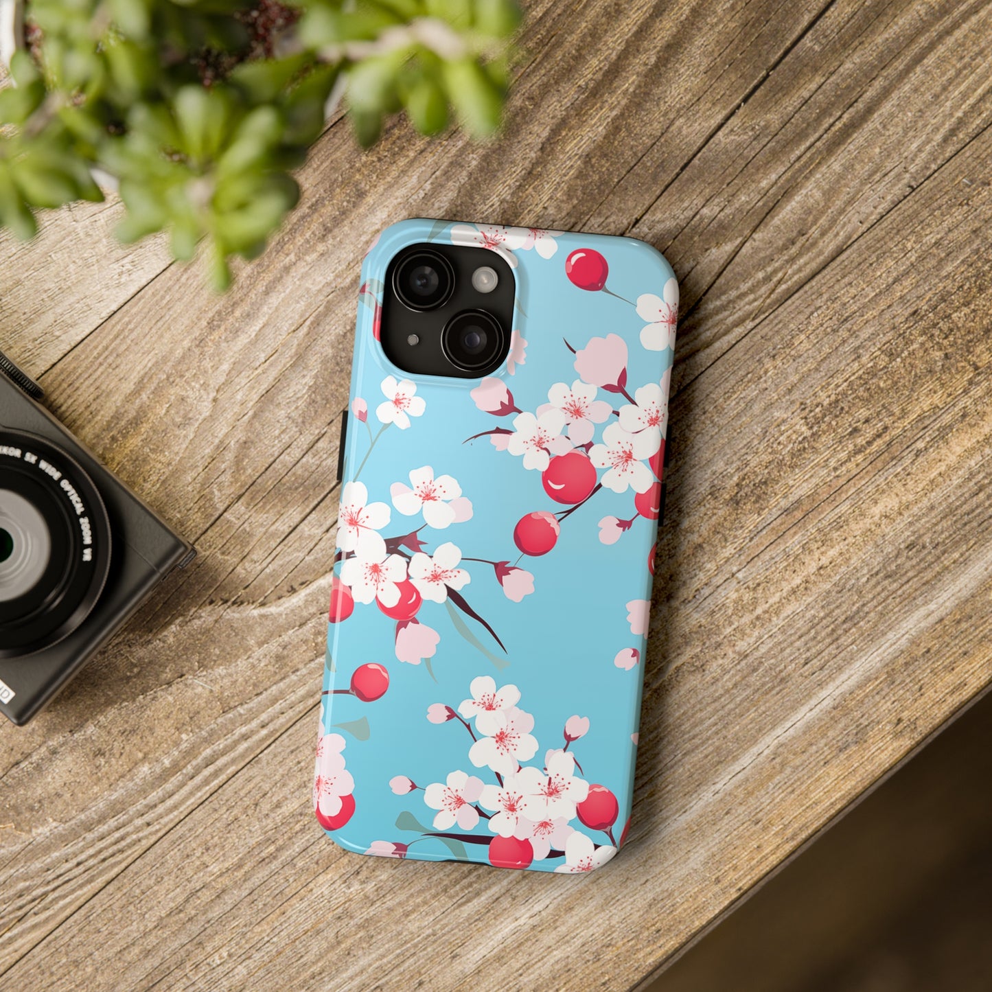 Cherries and Cherry Blossoms, iPhone 7, 8, X, 11, 12, 13, 14, 15+ case.