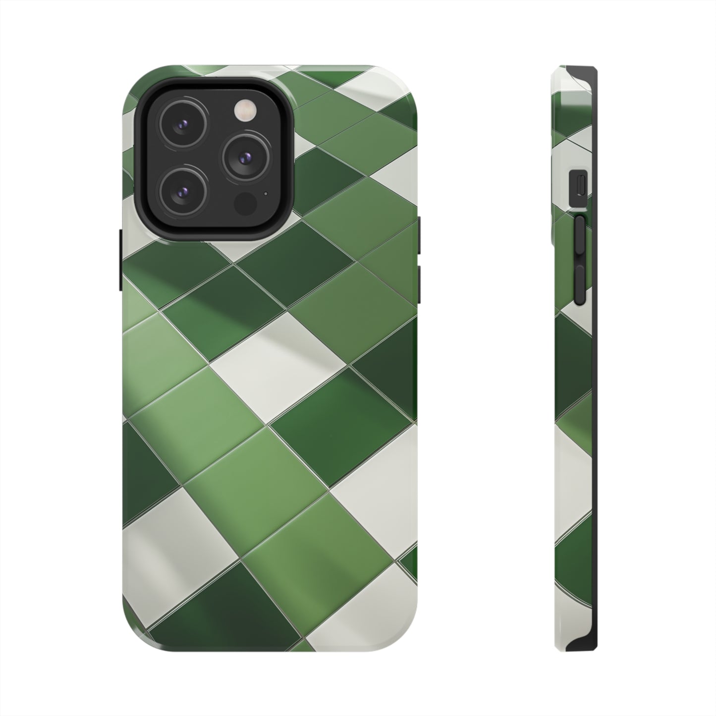 Checkered green, iPhone 7, 8, X, 11, 12, 13, 14, 15+ case.