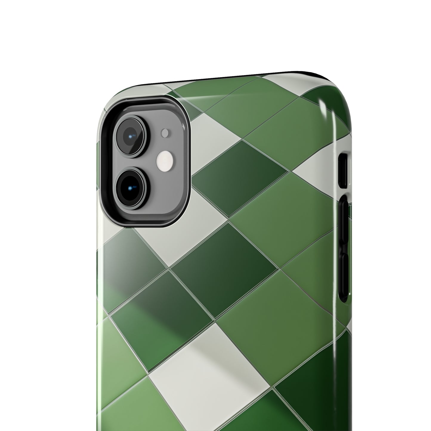 Checkered green, iPhone 7, 8, X, 11, 12, 13, 14, 15+ case.