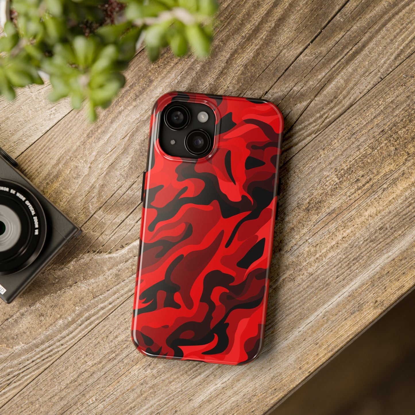 Red Camouflage, iPhone 7, 8, X, 11, 12, 13, 14, 15+ case.