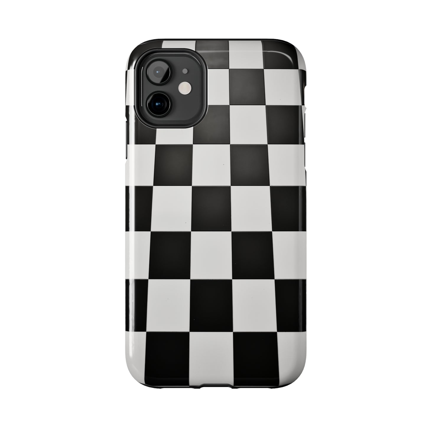 Checkered black and white, iPhone 7, 8, X, 11, 12, 13, 14, 15+ case.